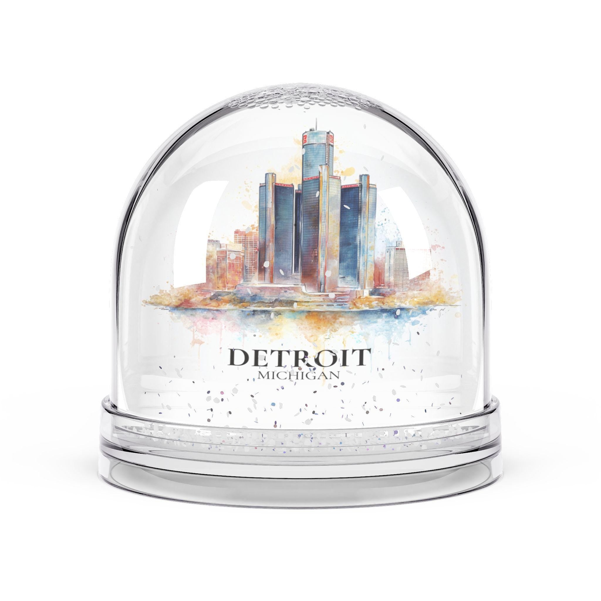 Detroit Michigan Snow Globe, Personalized Watercolor, Custom Travel Souvenir Keepsake City Dome