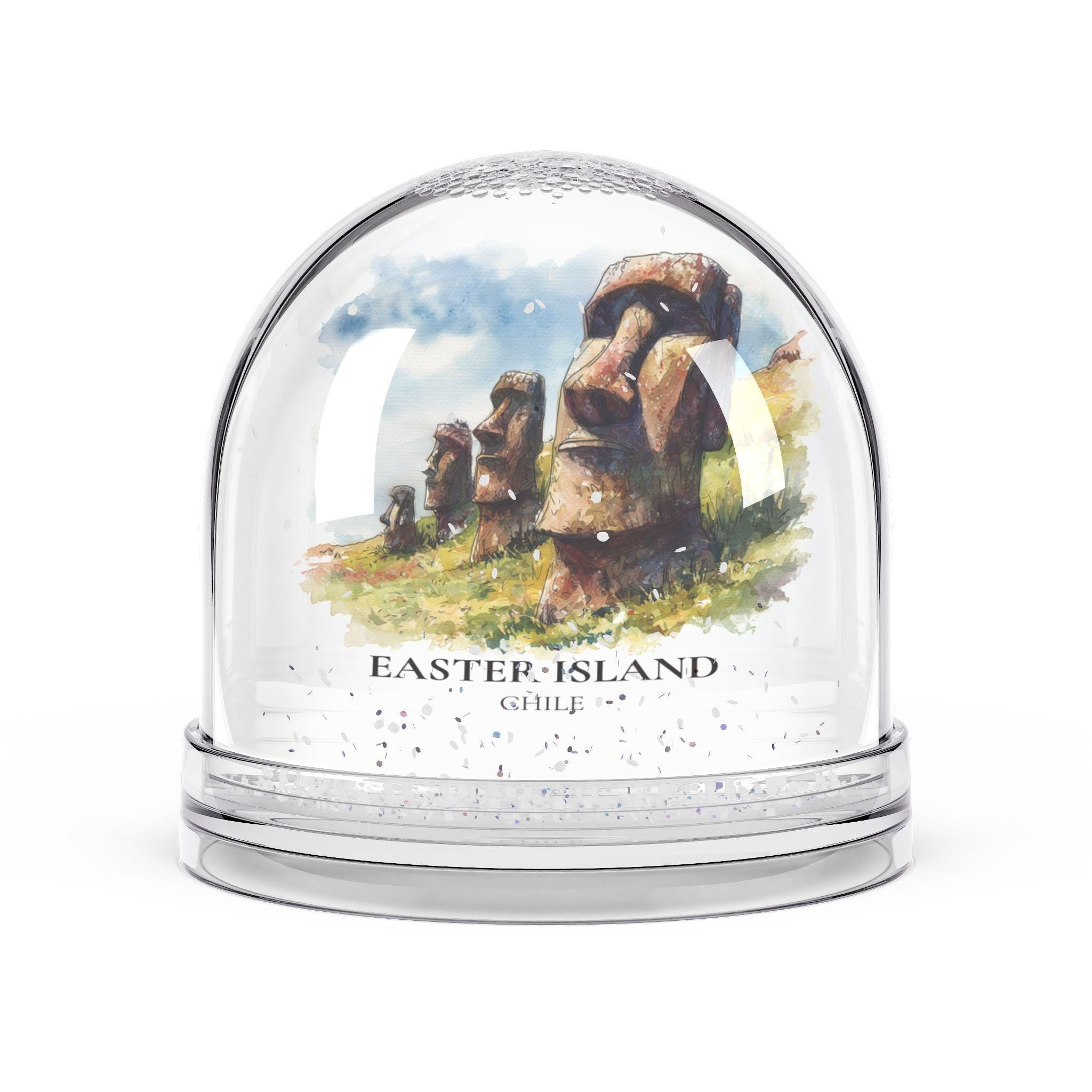 Easter Island Chile Snow Globe, Personalized Watercolor, Custom Travel Souvenir Keepsake City Dome