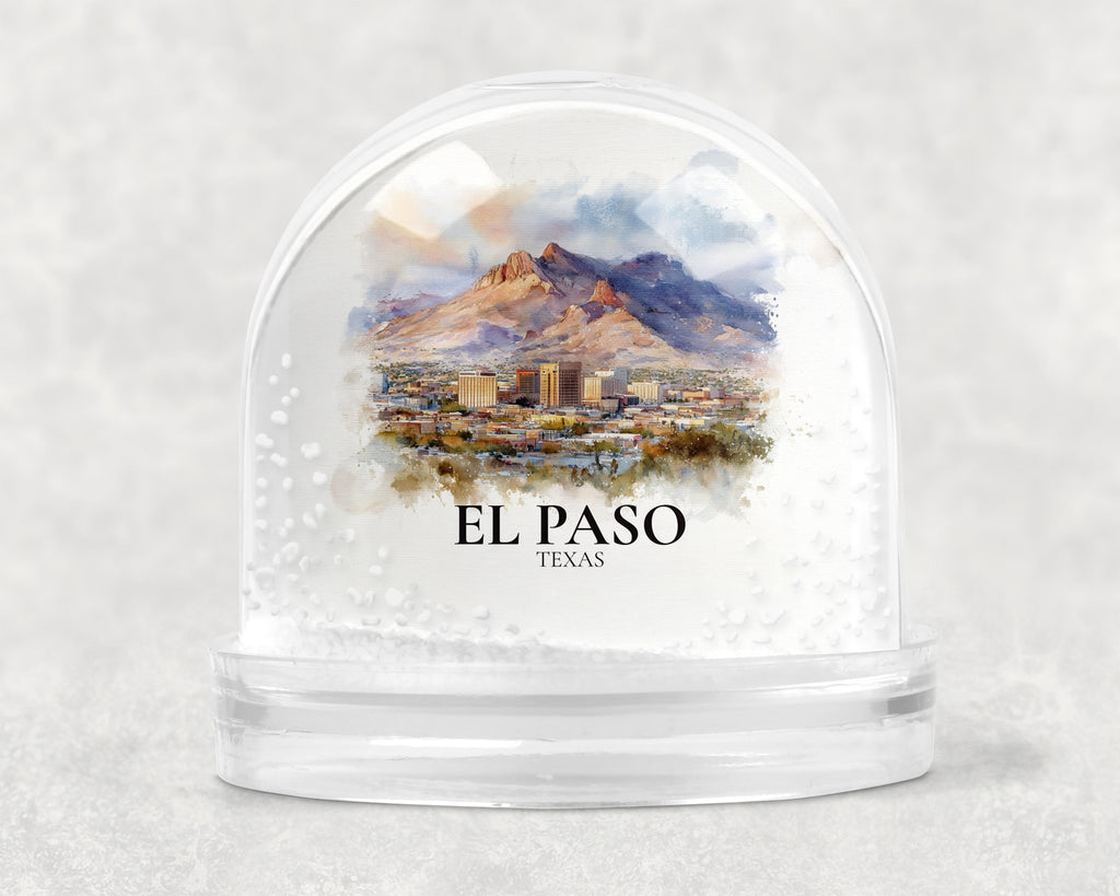 El Paso Texas Snow Globe, Personalized Watercolor, Custom Travel Souvenir Keepsake City Dome