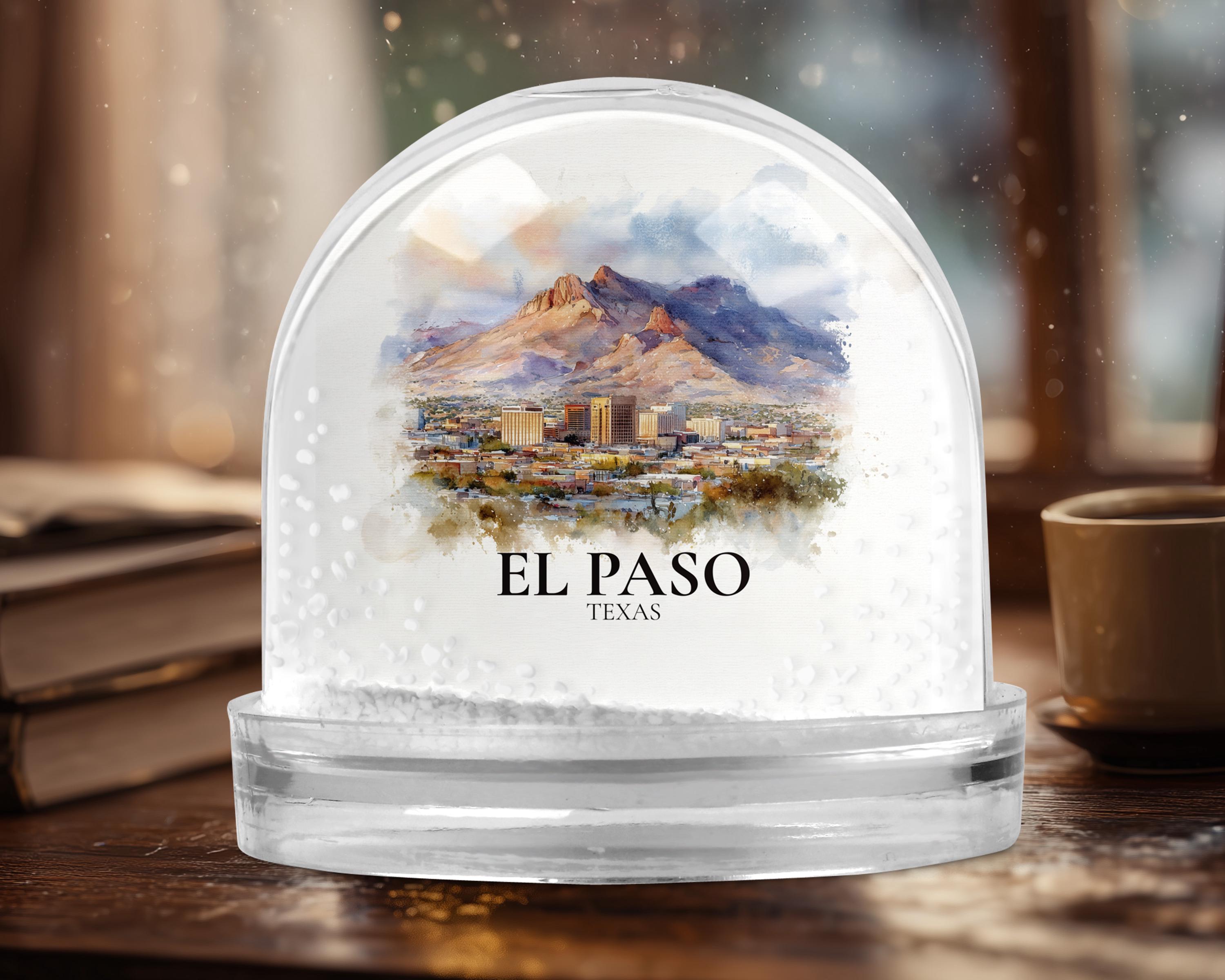 El Paso Texas Snow Globe, Personalized Watercolor, Custom Travel Souvenir Keepsake City Dome
