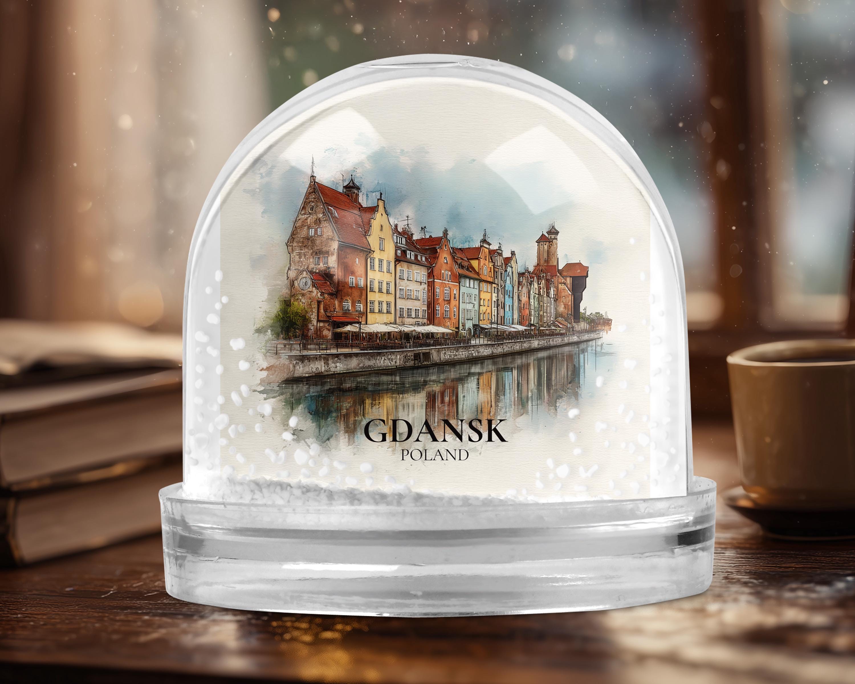 Gdansk Poland Snow Globe, Personalized Watercolor, Custom Travel Souvenir Keepsake City Dome