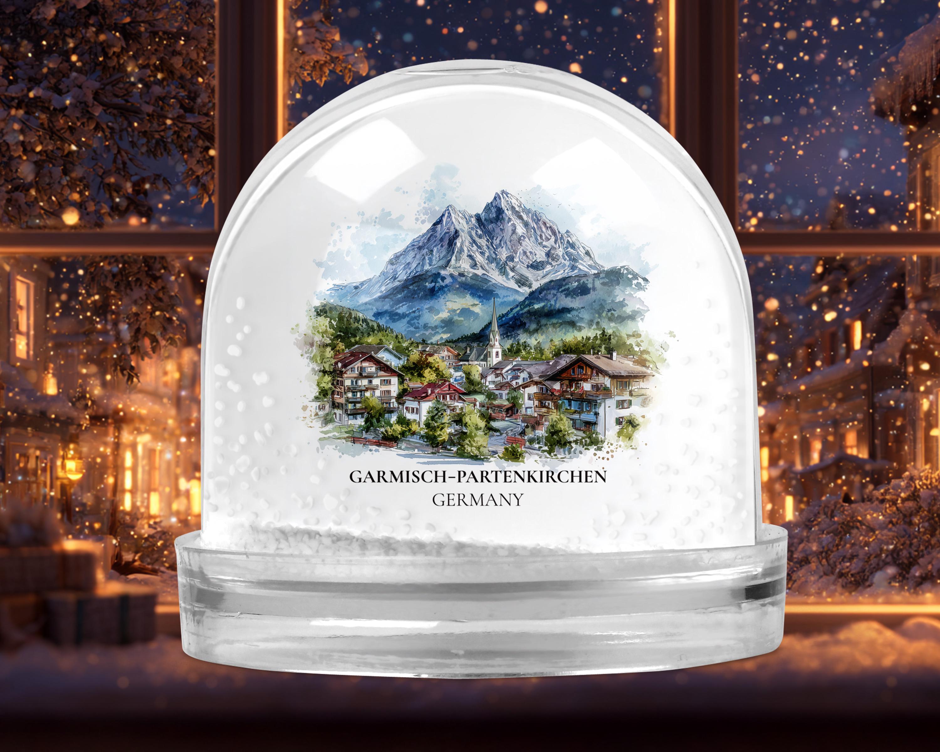 Garmisch Partenkirchen Germany Snow Globe, Personalized Watercolor, Custom Travel Souvenir Keepsake City Dome
