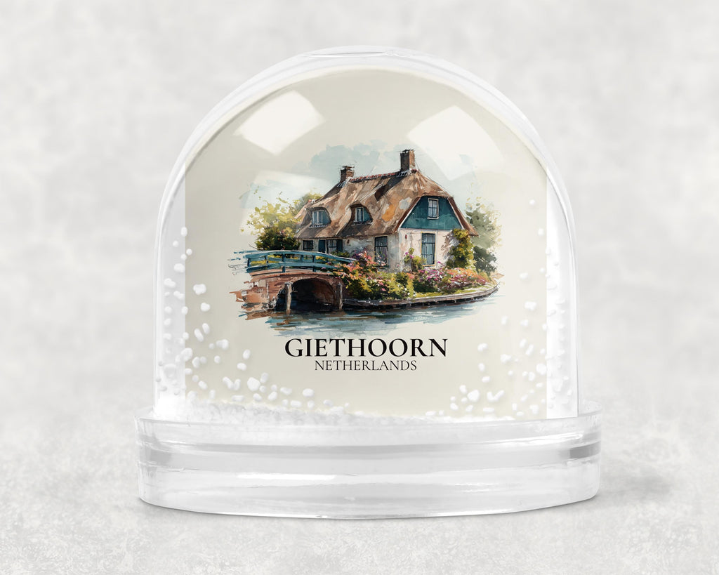 Giethoorn Netherlands Snow Globe, Personalized Watercolor, Custom Travel Souvenir Keepsake City Dome