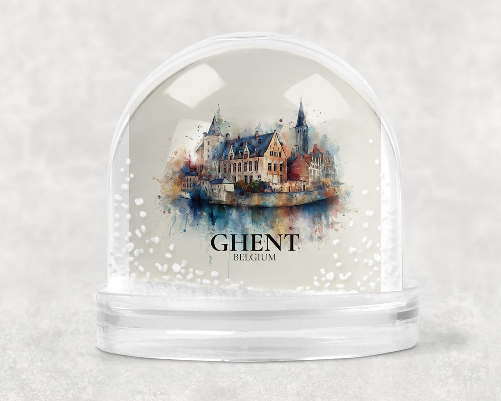 Ghent Belgium Snow Globe, Personalized Watercolor, Custom Travel Souvenir Keepsake City Dome
