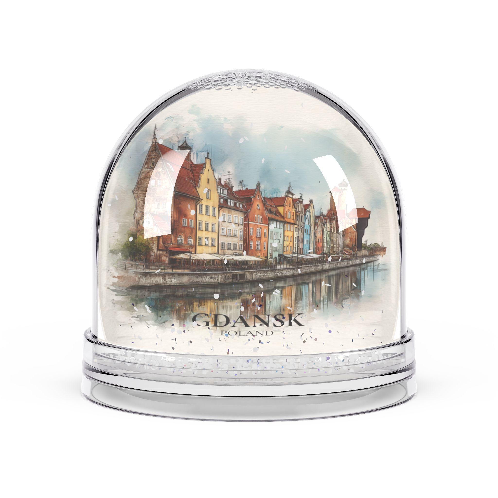 Gdansk Poland Snow Globe, Personalized Watercolor, Custom Travel Souvenir Keepsake City Dome