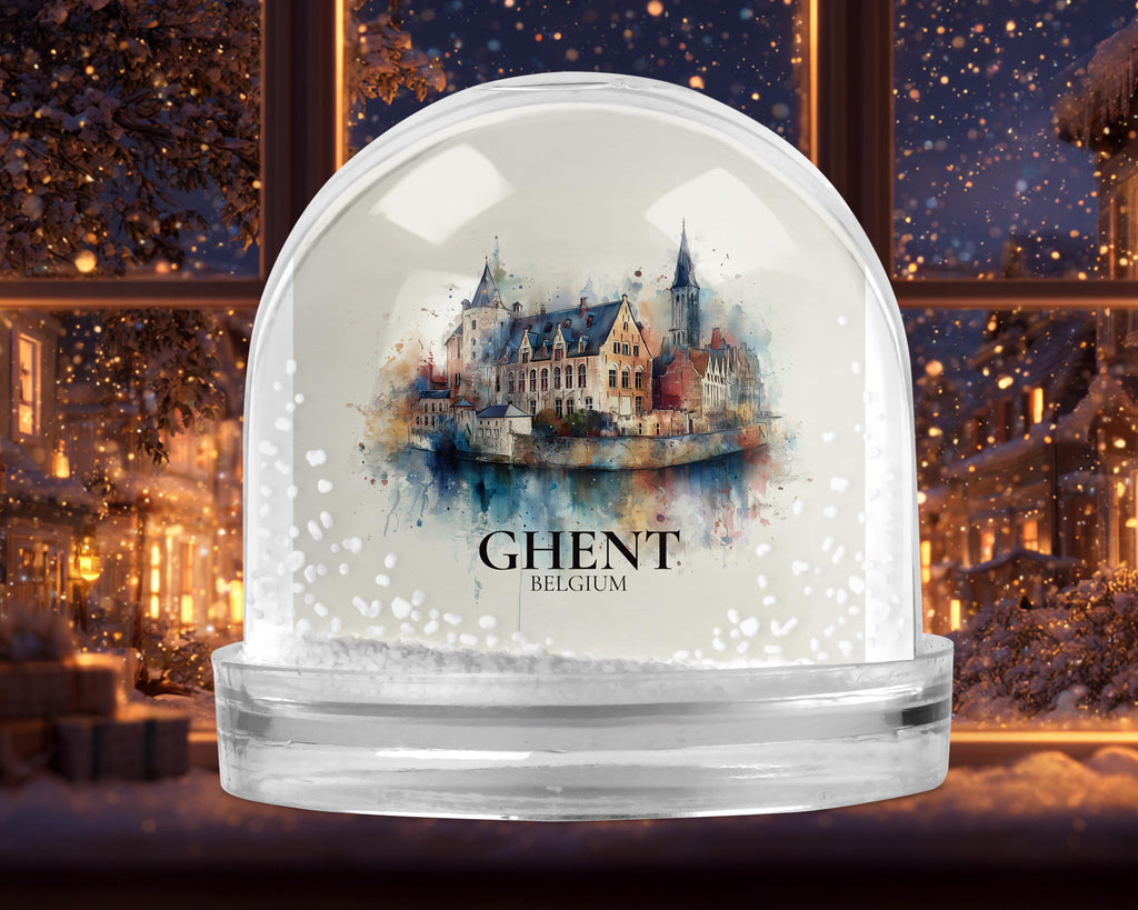 Ghent Belgium Snow Globe, Personalized Watercolor, Custom Travel Souvenir Keepsake City Dome