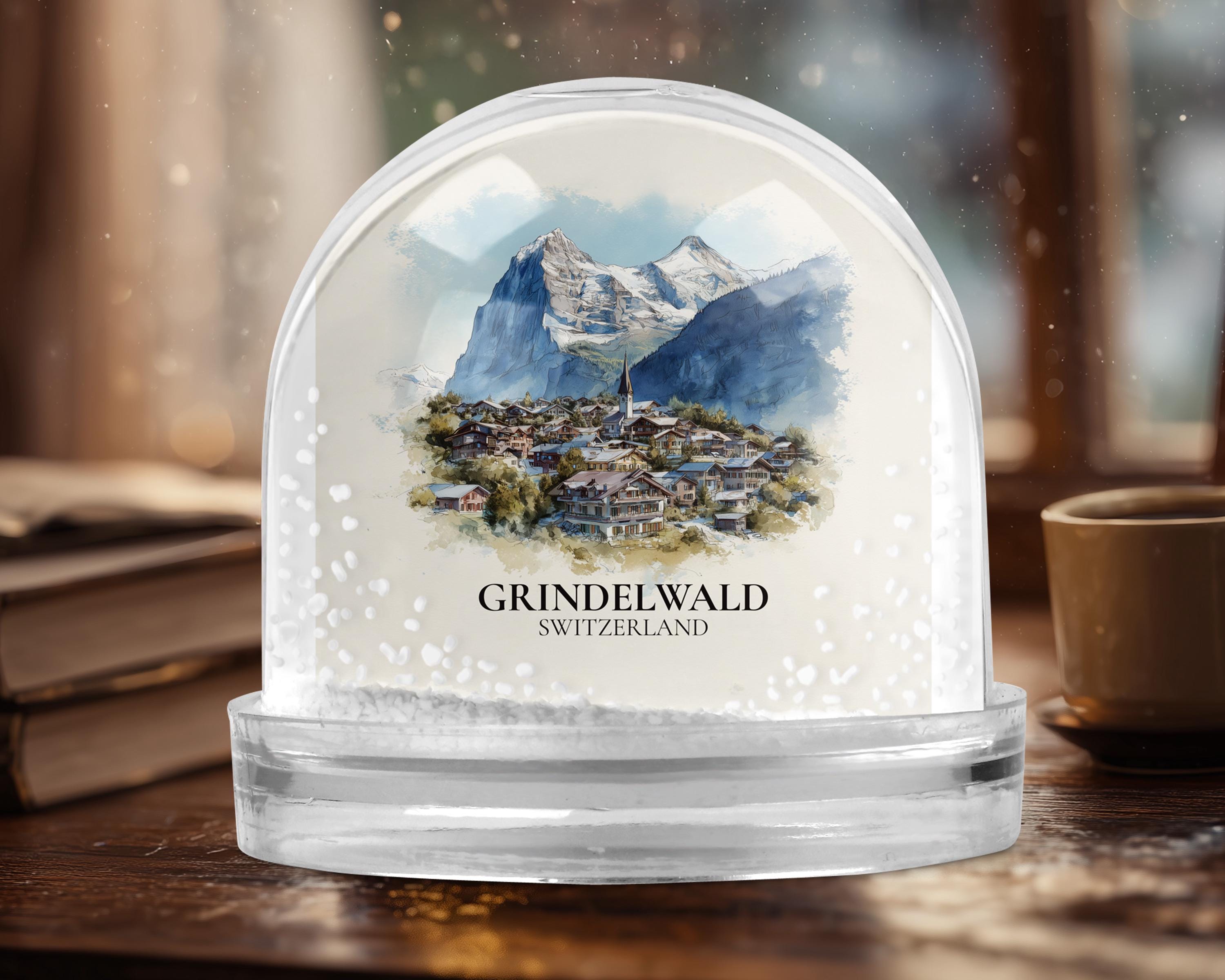 Grindelwald Switzerland Snow Globe, Personalized Watercolor, Custom Travel Souvenir Keepsake City Dome