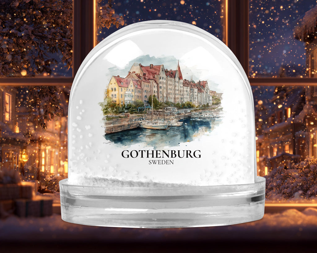 Gothenburg Sweden Snow Globe, Personalized Watercolor, Custom Travel Souvenir Keepsake City Dome
