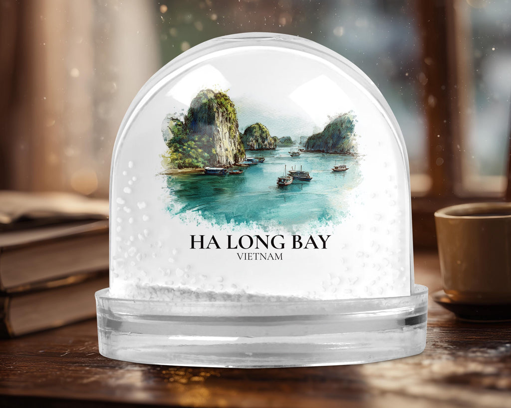 Ha Long Bay Vietnam Snow Globe, Personalized Watercolor, Custom Travel Souvenir Keepsake City Dome
