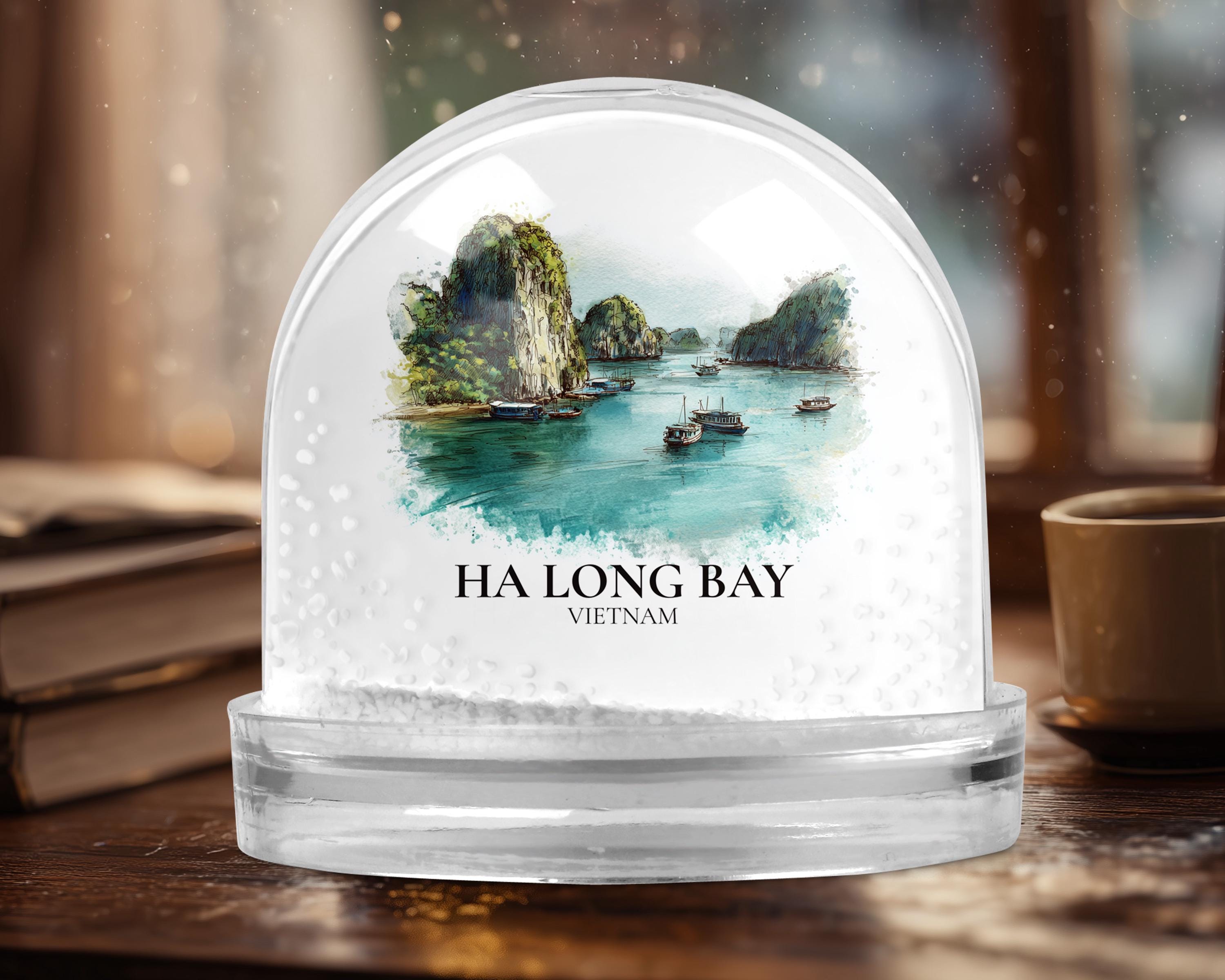 Ha Long Bay Vietnam Snow Globe, Personalized Watercolor, Custom Travel Souvenir Keepsake City Dome