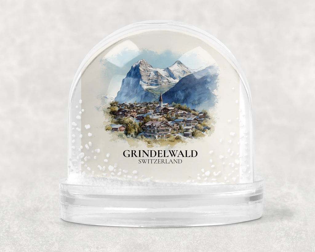 Grindelwald Switzerland Snow Globe, Personalized Watercolor, Custom Travel Souvenir Keepsake City Dome
