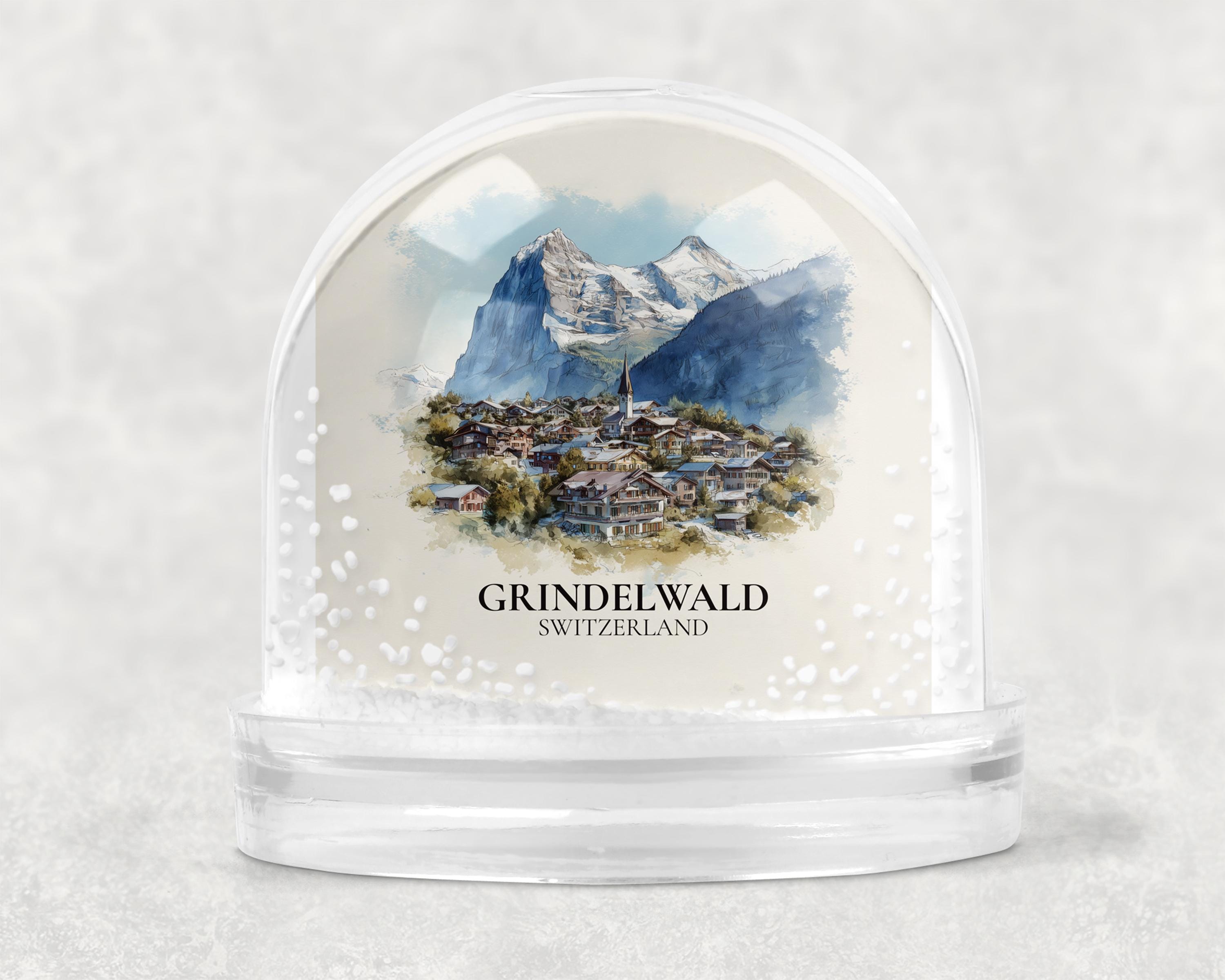 Grindelwald Switzerland Snow Globe, Personalized Watercolor, Custom Travel Souvenir Keepsake City Dome