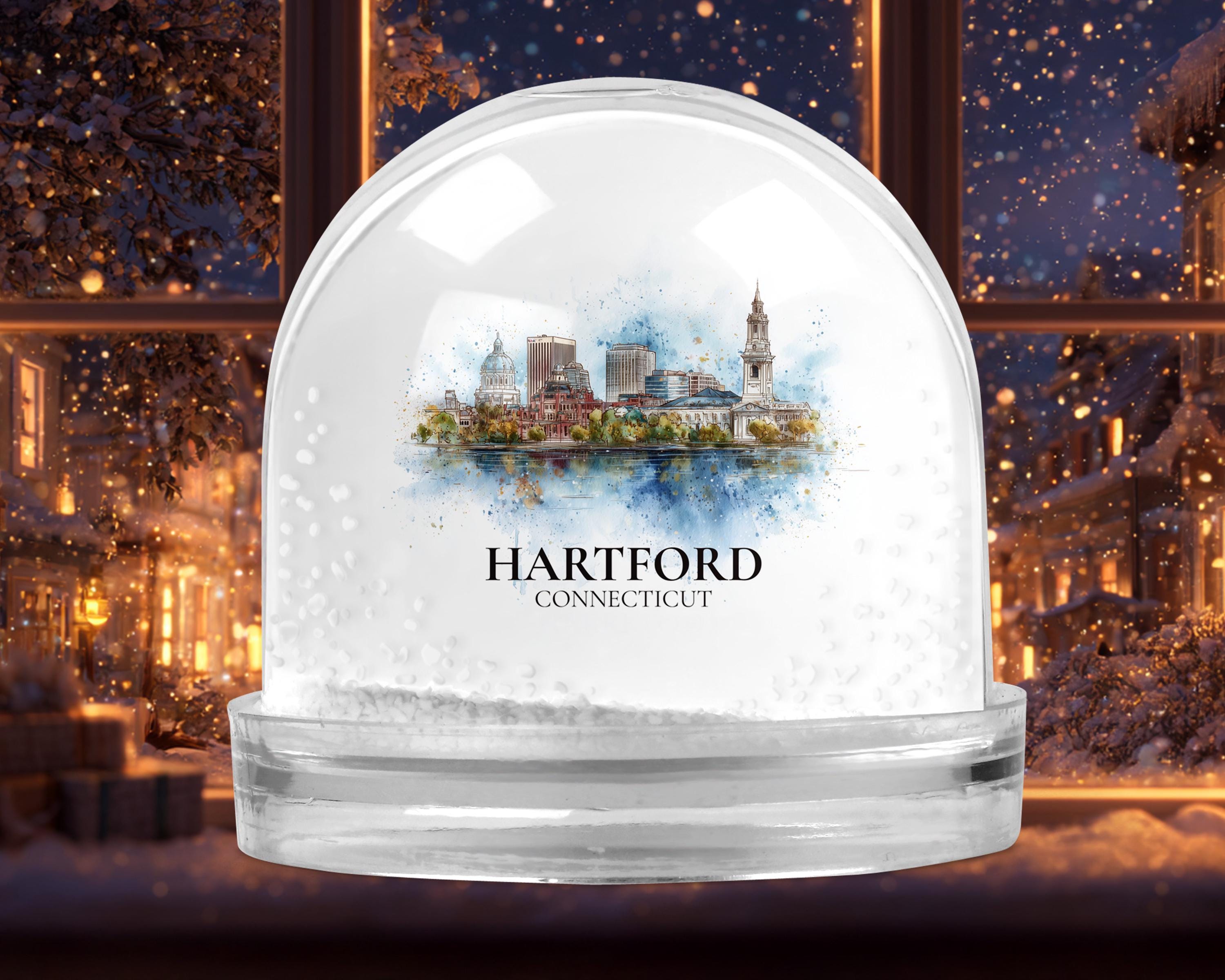 Hartford Connecticut Snow Globe, Personalized Watercolor, Custom Travel Souvenir Keepsake City Dome