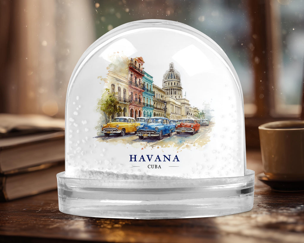 Havana Cuba Snow Globe, Personalized Watercolor, Custom Travel Souvenir Keepsake City Dome