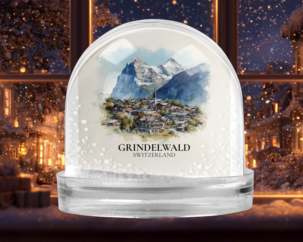 Grindelwald Switzerland Snow Globe, Personalized Watercolor, Custom Travel Souvenir Keepsake City Dome