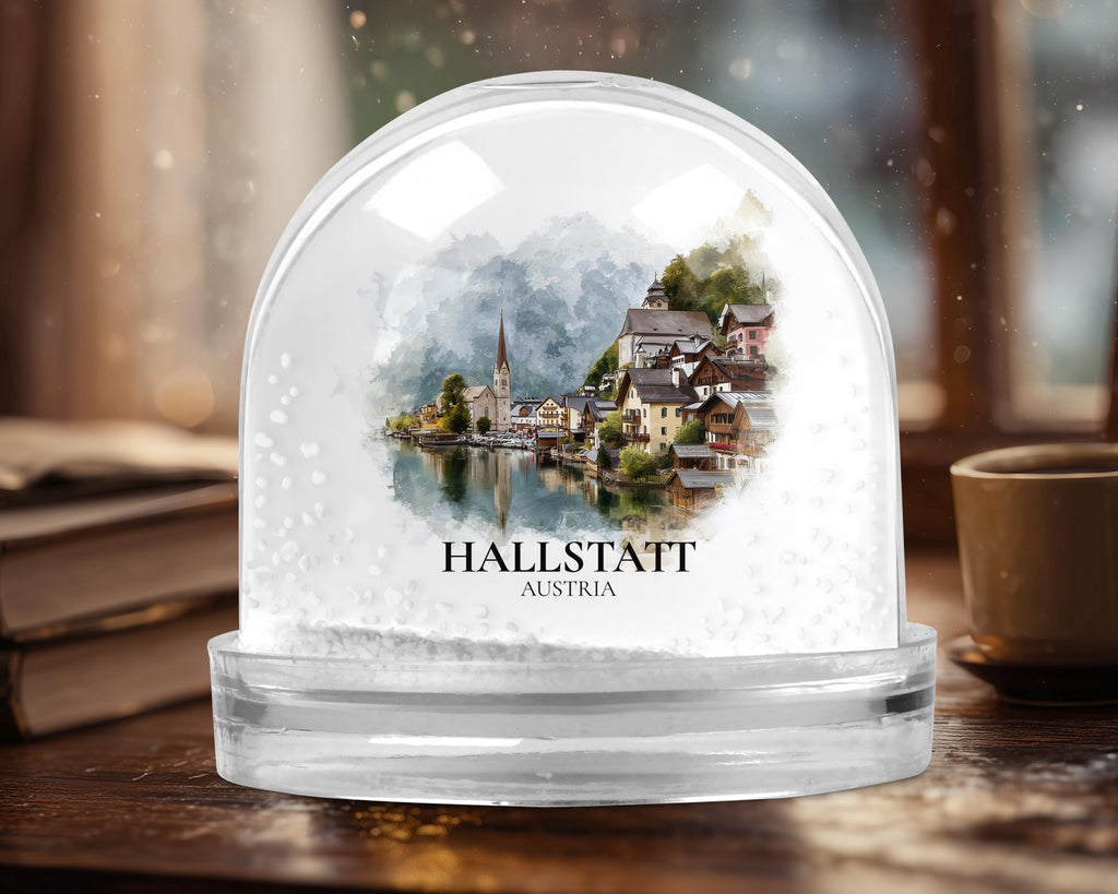 Hallstatt Austria Snow Globe, Personalized Watercolor, Custom Travel Souvenir Keepsake City Dome