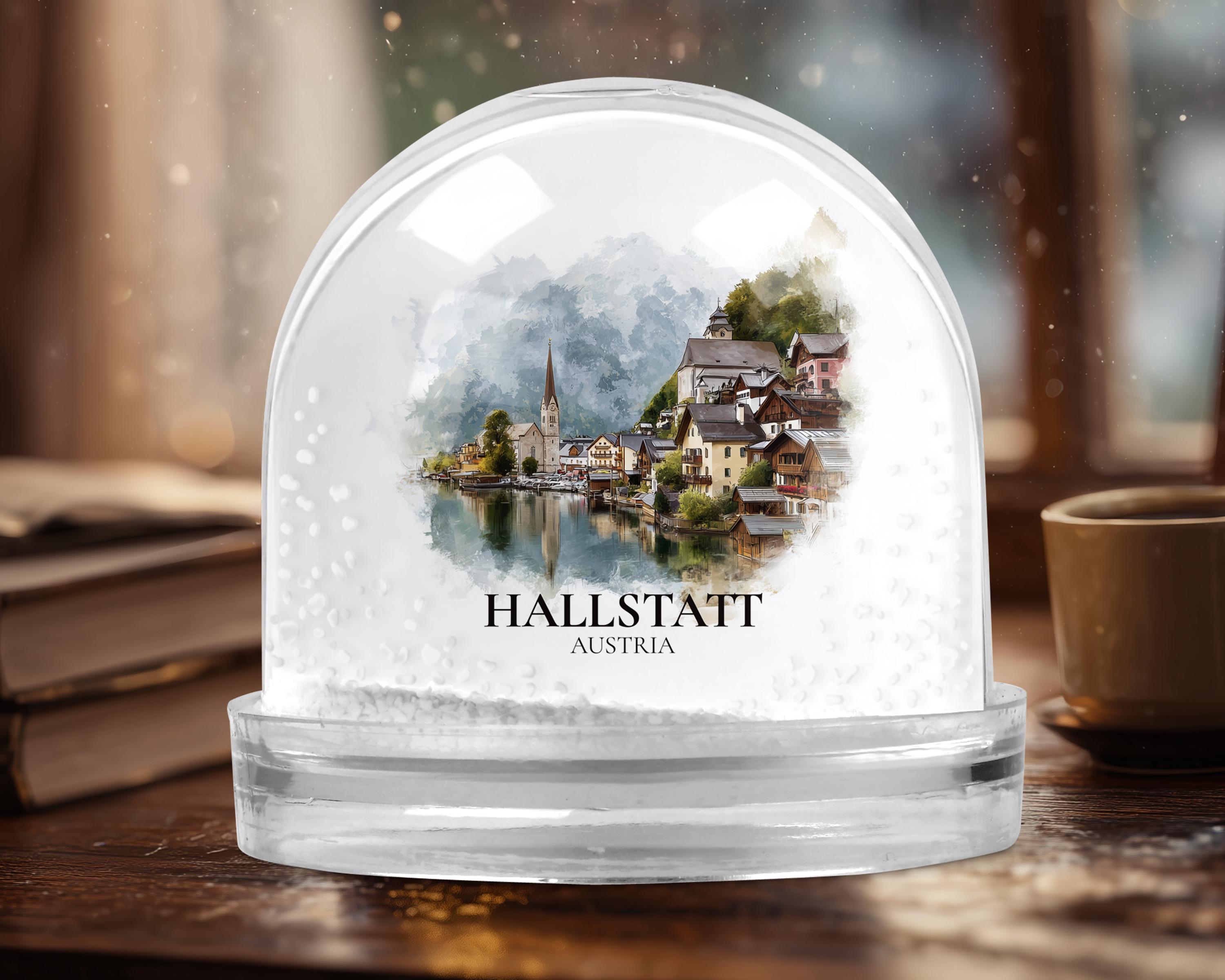 Hallstatt Austria Snow Globe, Personalized Watercolor, Custom Travel Souvenir Keepsake City Dome