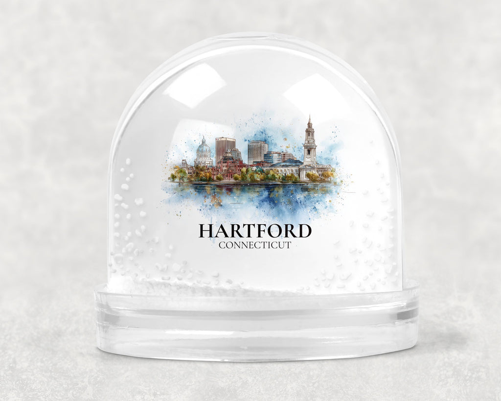 Hartford Connecticut Snow Globe, Personalized Watercolor, Custom Travel Souvenir Keepsake City Dome