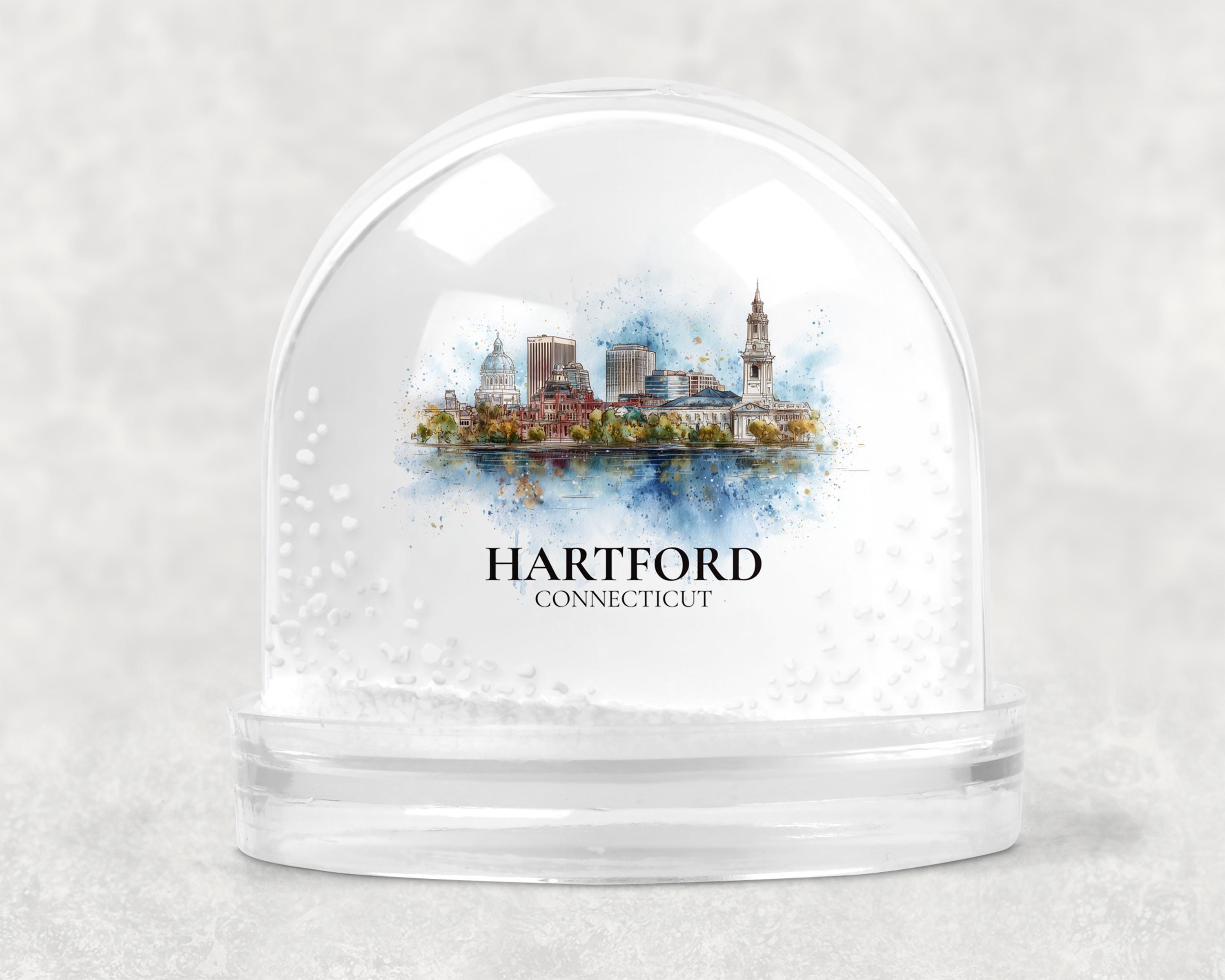 Hartford Connecticut Snow Globe, Personalized Watercolor, Custom Travel Souvenir Keepsake City Dome