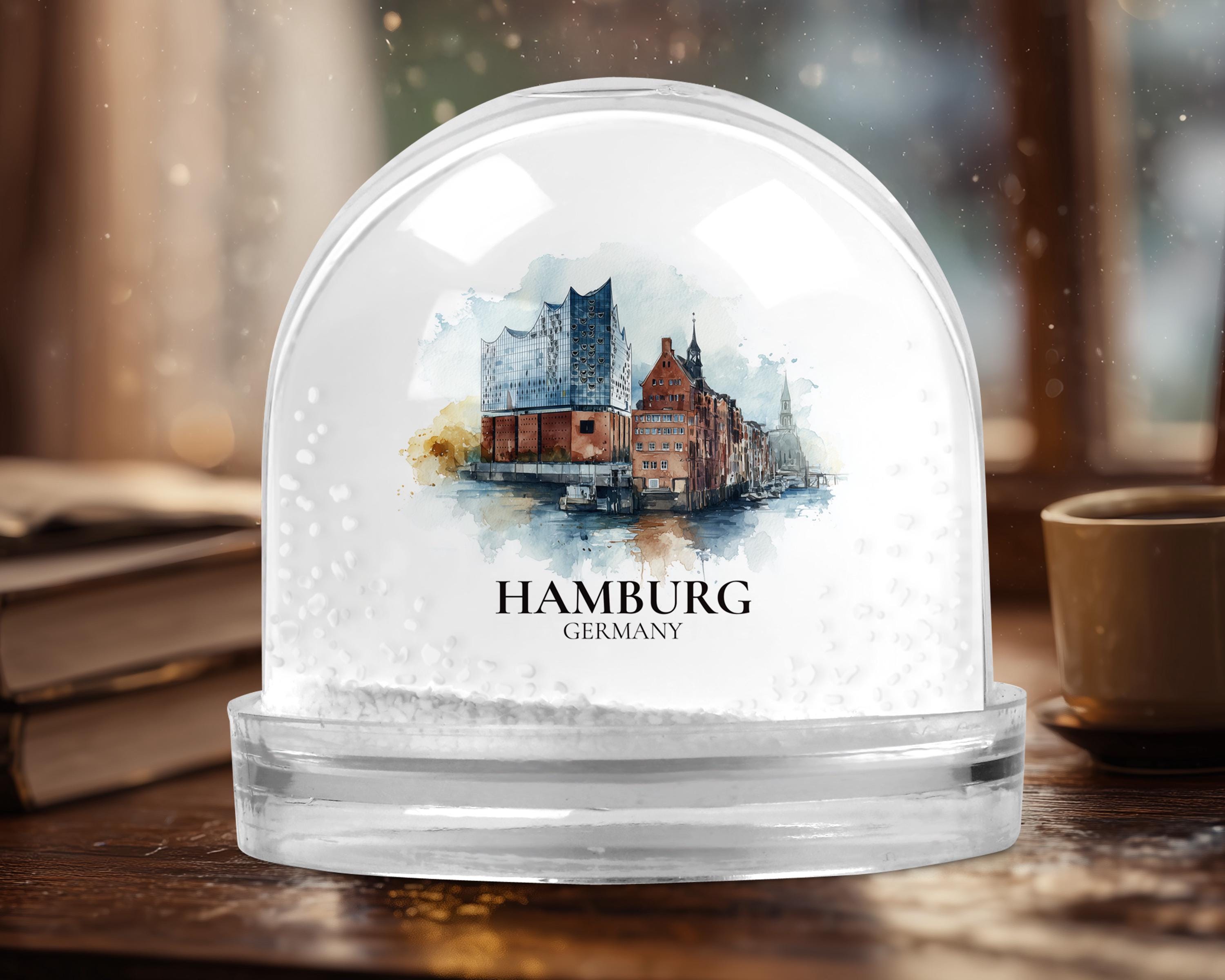 Hamburg Germany Snow Globe, Personalized Watercolor, Custom Travel Souvenir Keepsake City Dome