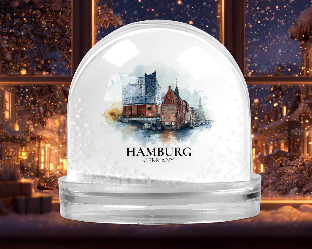Hamburg Germany Snow Globe, Personalized Watercolor, Custom Travel Souvenir Keepsake City Dome