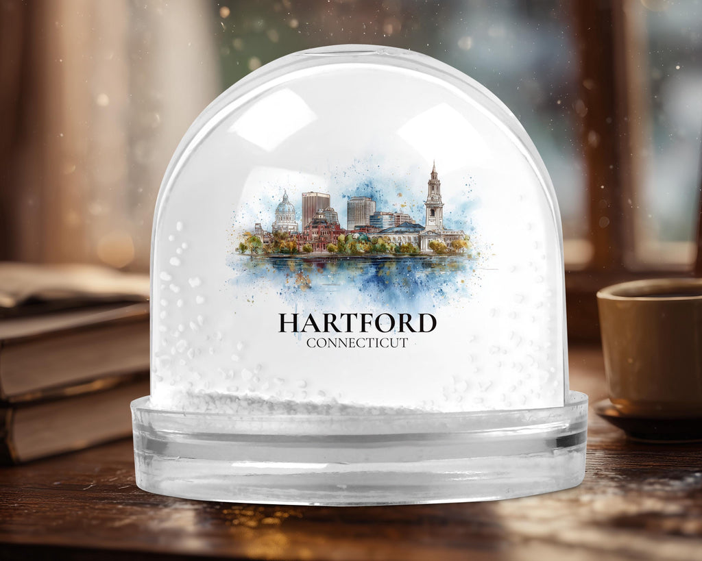 Hartford Connecticut Snow Globe, Personalized Watercolor, Custom Travel Souvenir Keepsake City Dome
