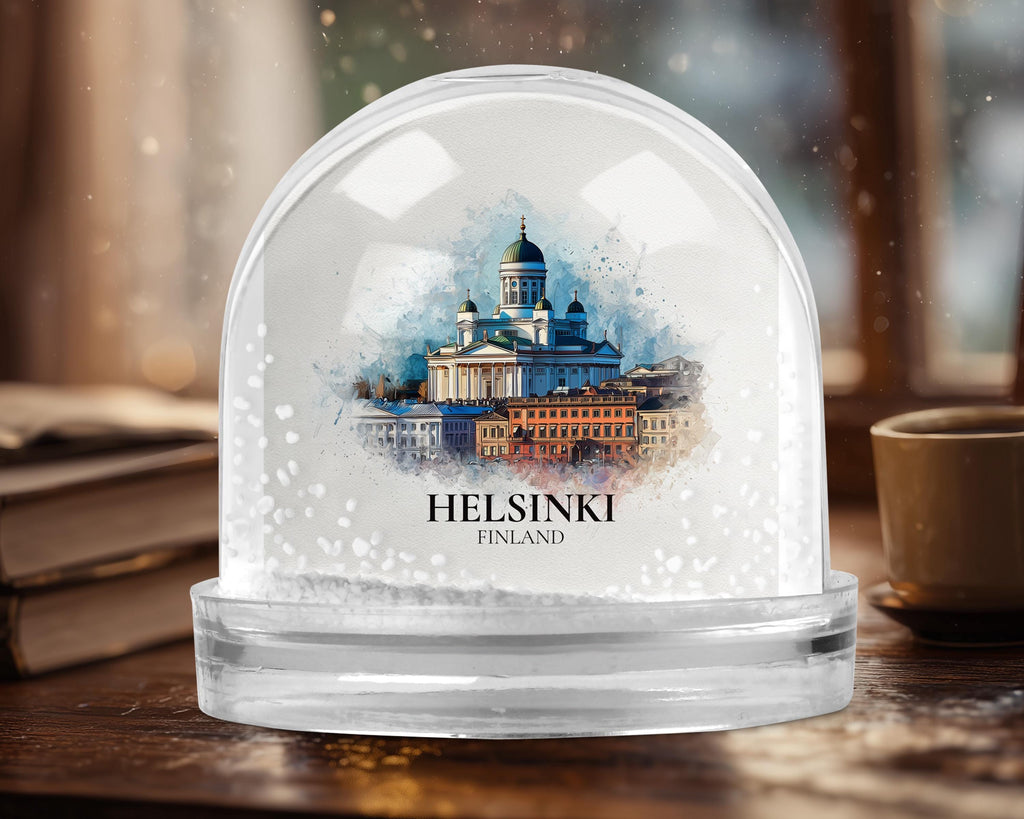 Helsinki Finland Snow Globe, Personalized Watercolor, Custom Travel Souvenir Keepsake City Dome