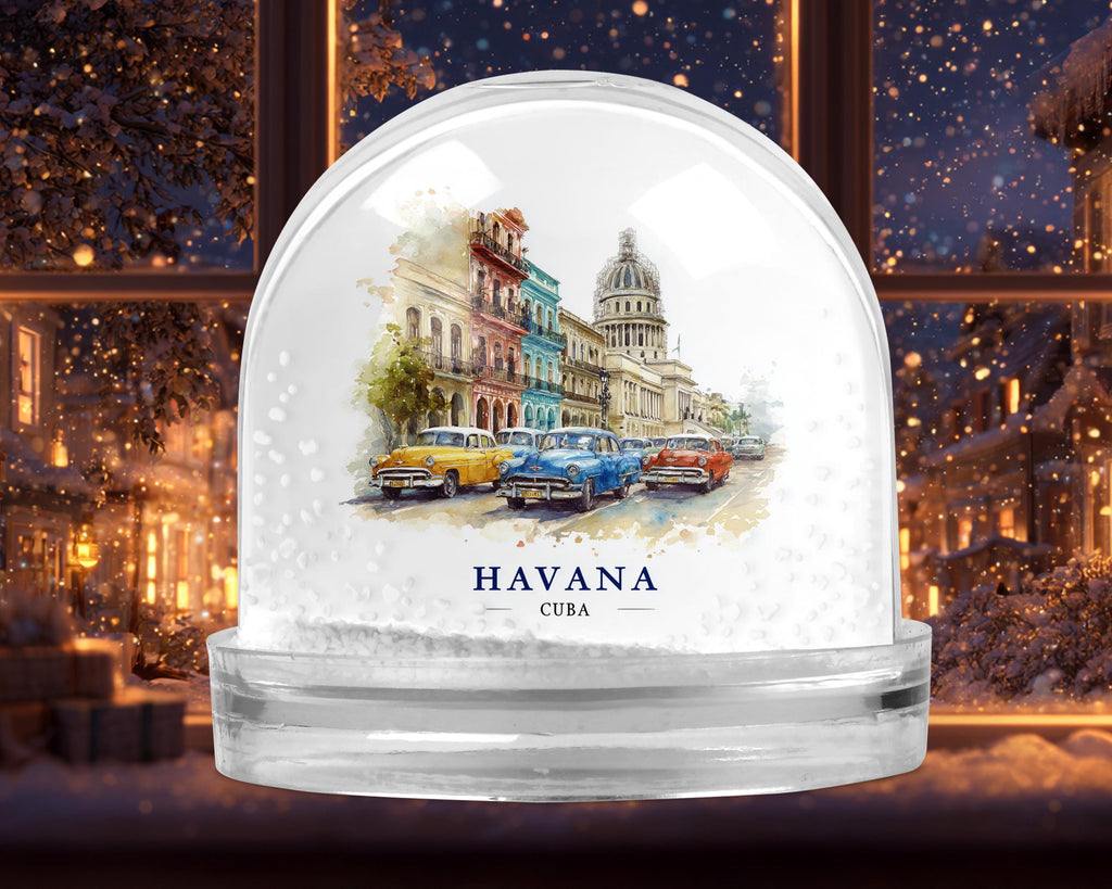 Havana Cuba Snow Globe, Personalized Watercolor, Custom Travel Souvenir Keepsake City Dome