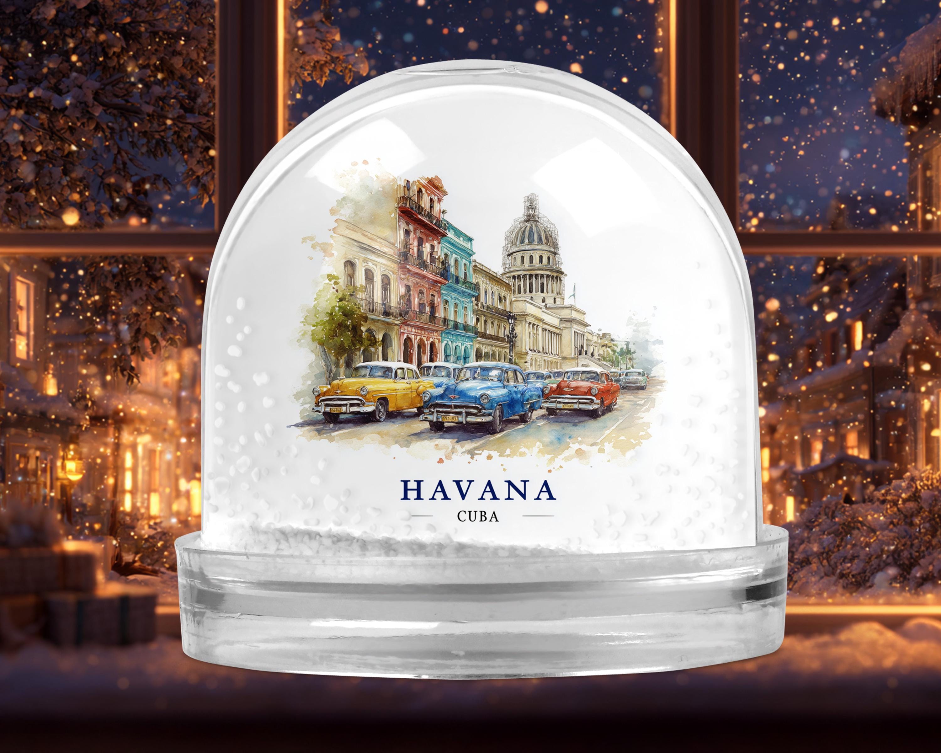 Havana Cuba Snow Globe, Personalized Watercolor, Custom Travel Souvenir Keepsake City Dome