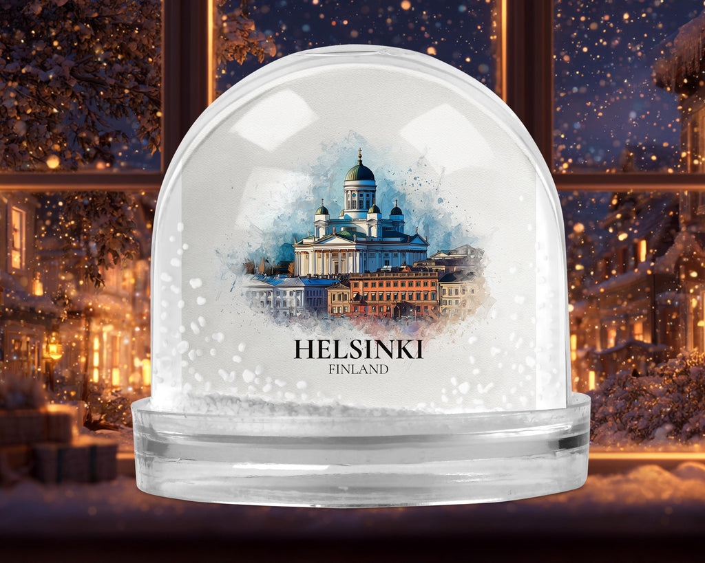 Helsinki Finland Snow Globe, Personalized Watercolor, Custom Travel Souvenir Keepsake City Dome
