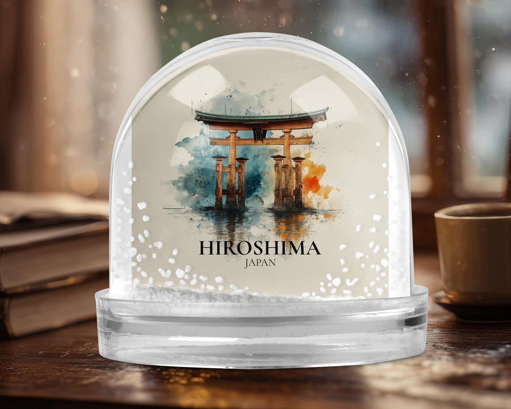 Hiroshima Japan Snow Globe, Personalized Watercolor, Custom Travel Souvenir Keepsake City Dome
