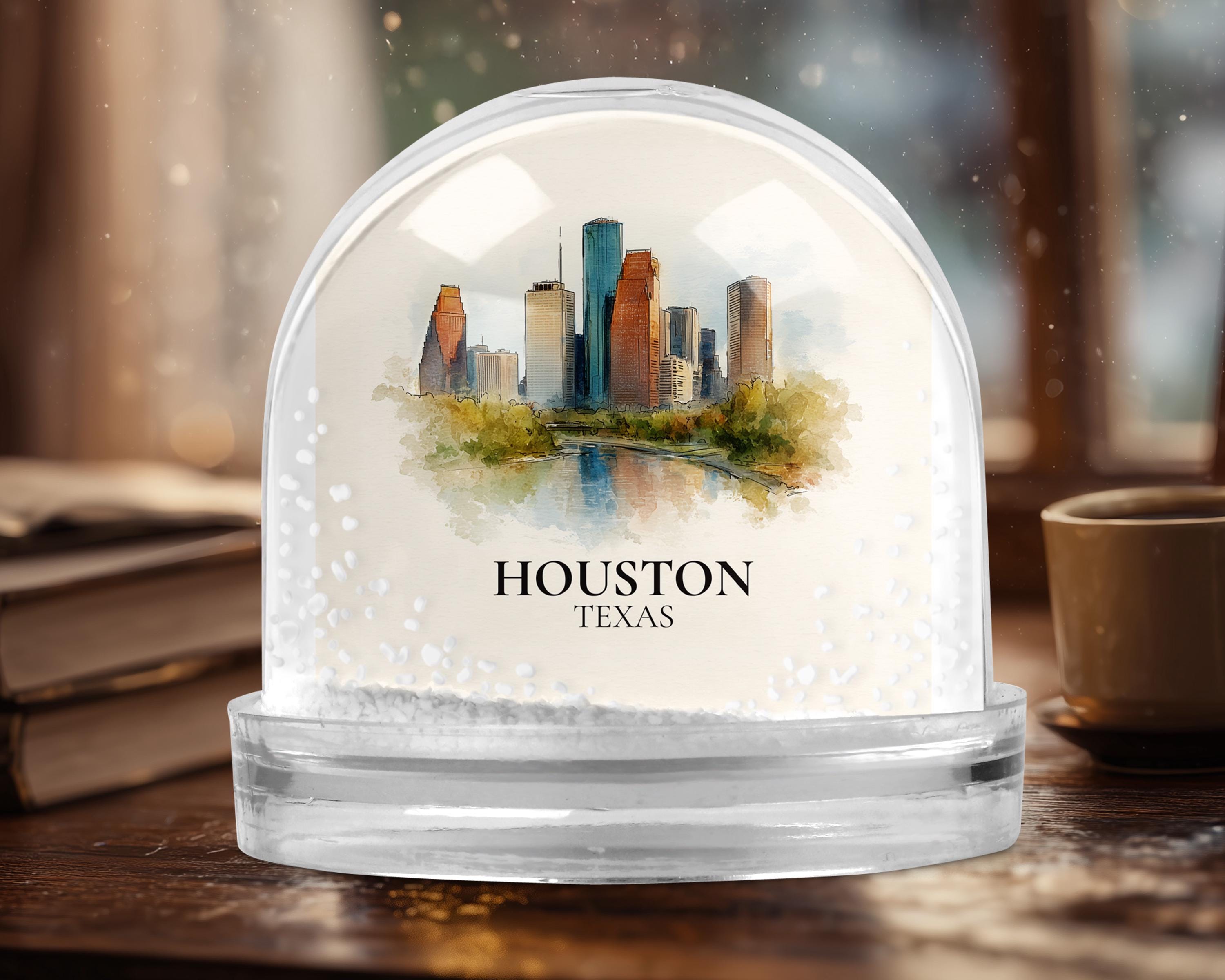 Houston Texas Snow Globe, Personalized Watercolor, Custom Travel Souvenir Keepsake City Dome
