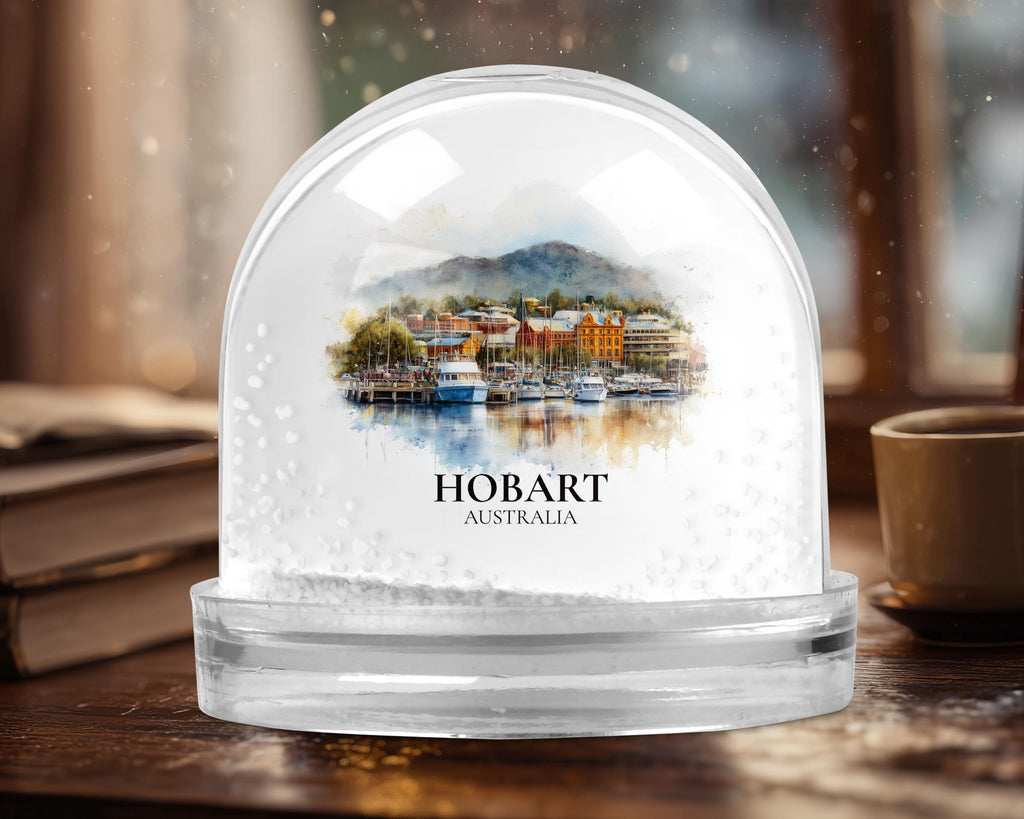 Hobart Australia Snow Globe, Personalized Watercolor, Custom Travel Souvenir Keepsake City Dome