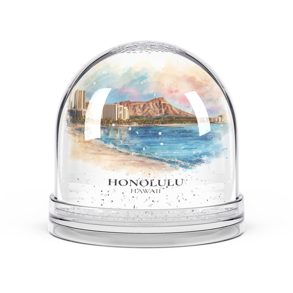 Honolulu Hawaii Snow Globe, Personalized Watercolor, Custom Travel Souvenir Keepsake City Dome
