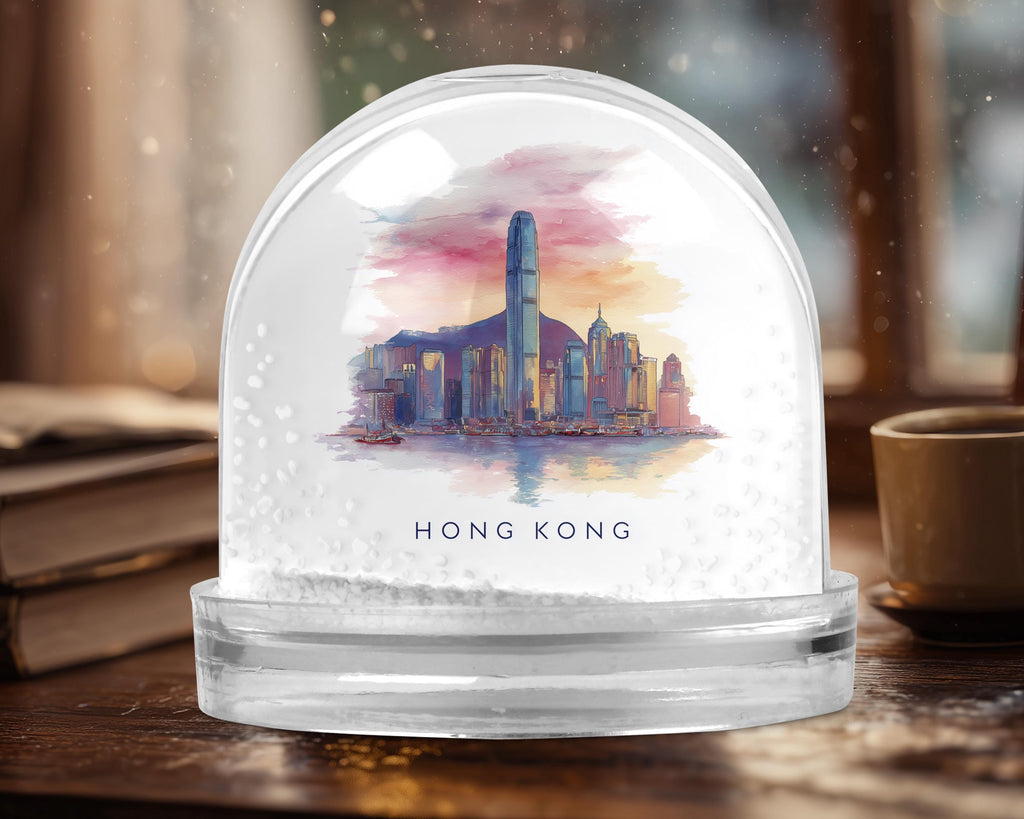Hong Kong Snow Globe, Personalized Watercolor, Custom Travel Souvenir Keepsake City Dome