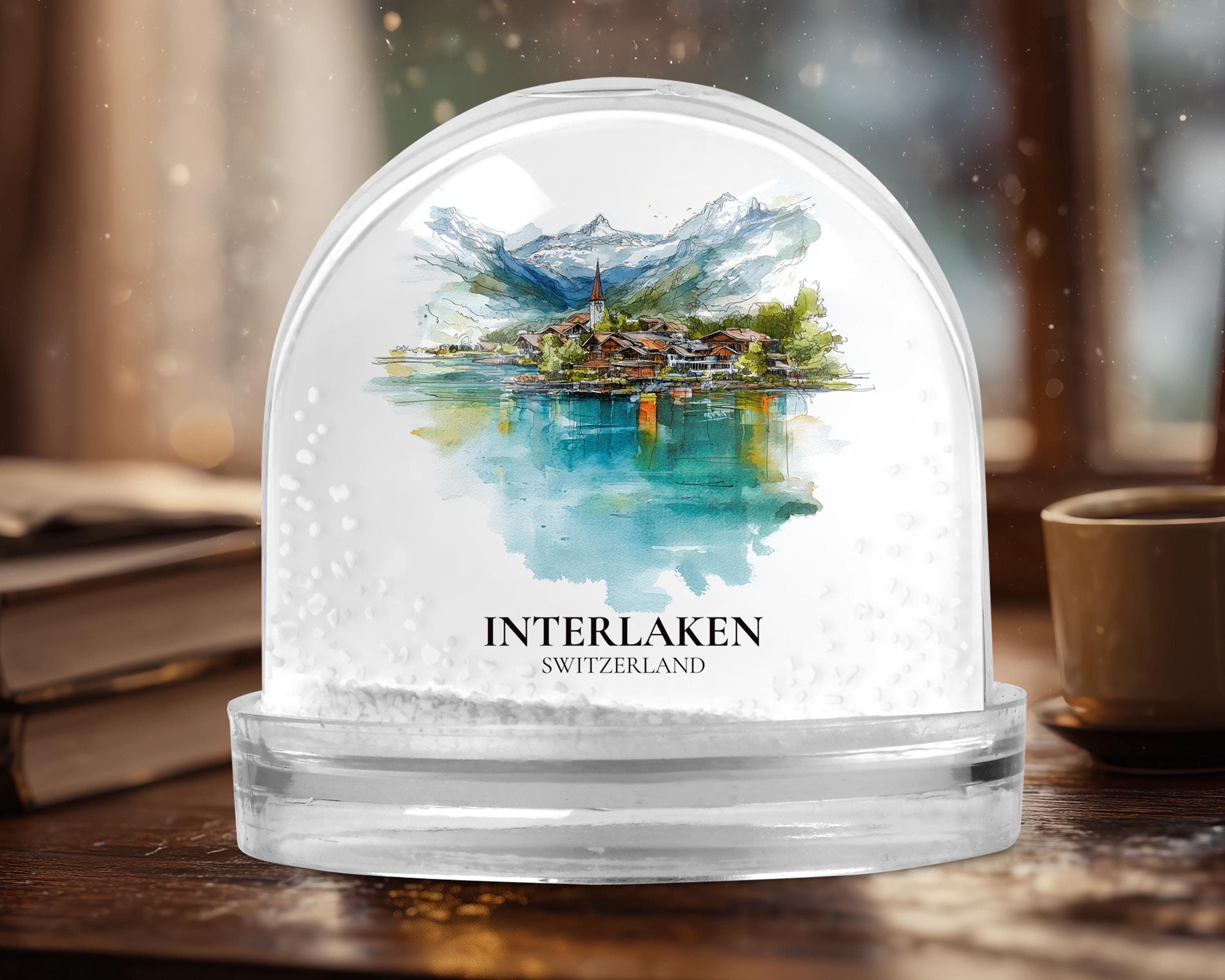 Interlaken Switzerland Snow Globe, Personalized Watercolor, Custom Travel Souvenir Keepsake City Dome