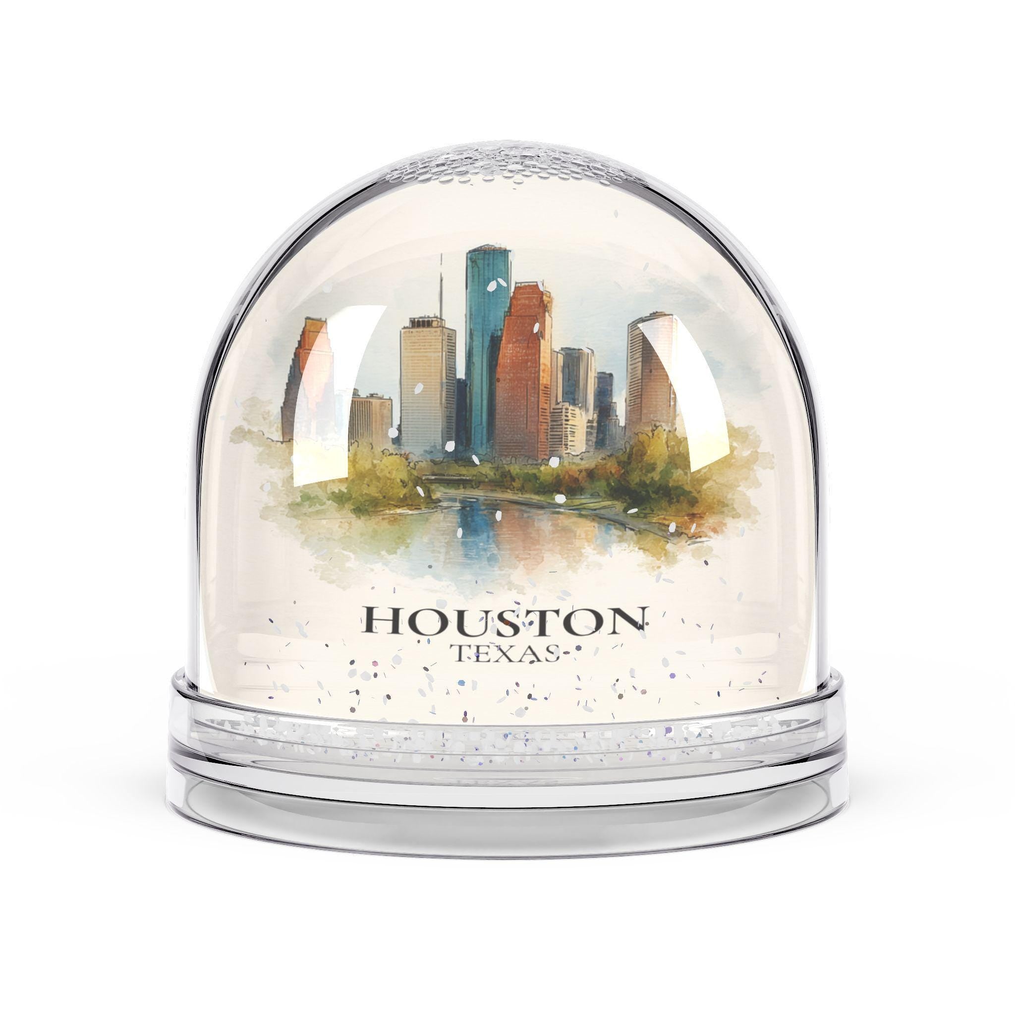 Houston Texas Snow Globe, Personalized Watercolor, Custom Travel Souvenir Keepsake City Dome