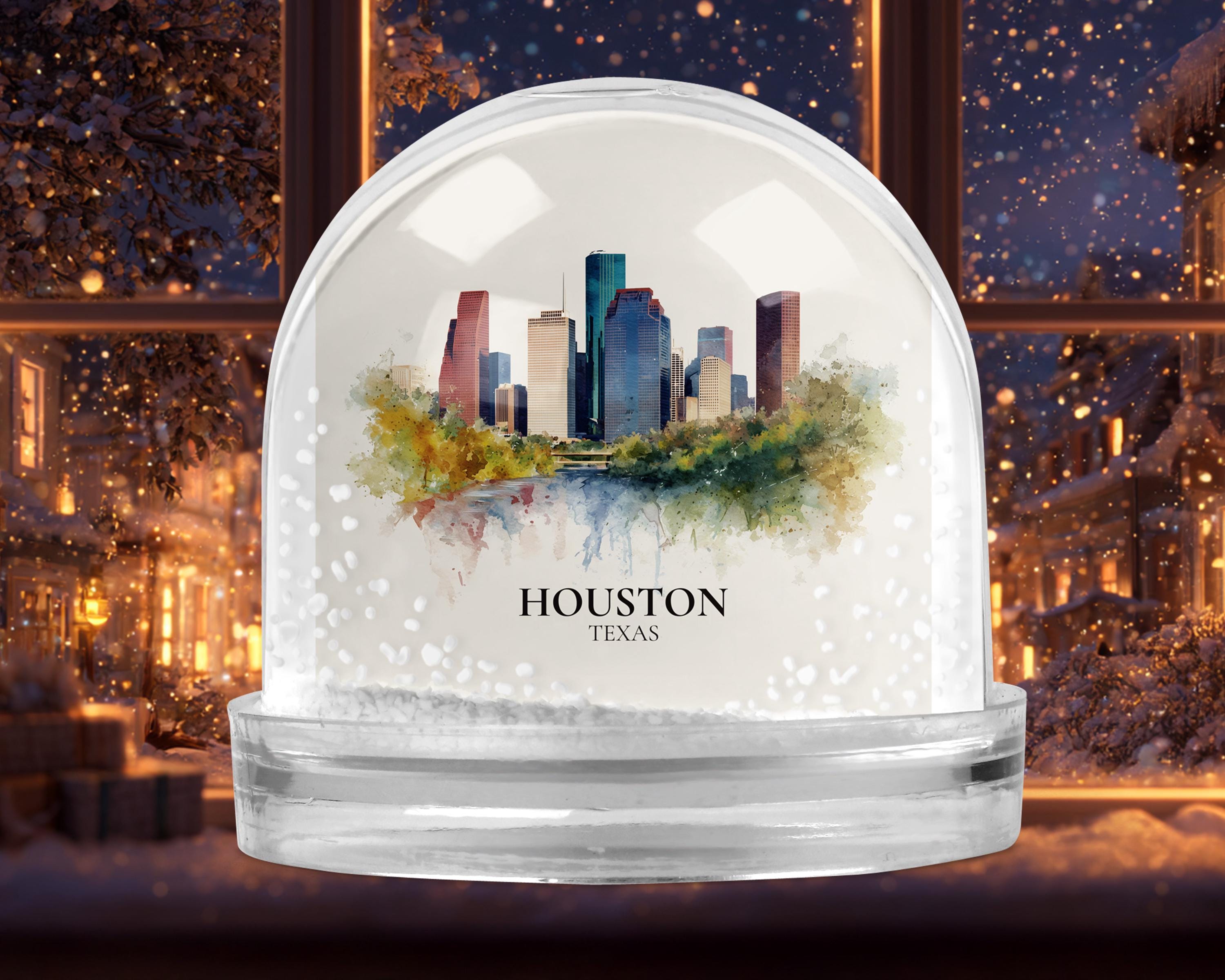 Houston Snow Globe Texas, Personalized Watercolor, Custom Travel Souvenir Keepsake City Dome