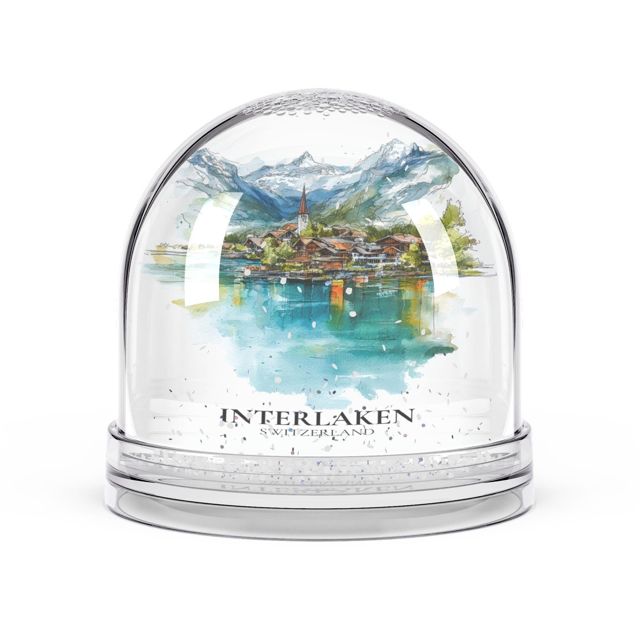 Interlaken Switzerland Snow Globe, Personalized Watercolor, Custom Travel Souvenir Keepsake City Dome