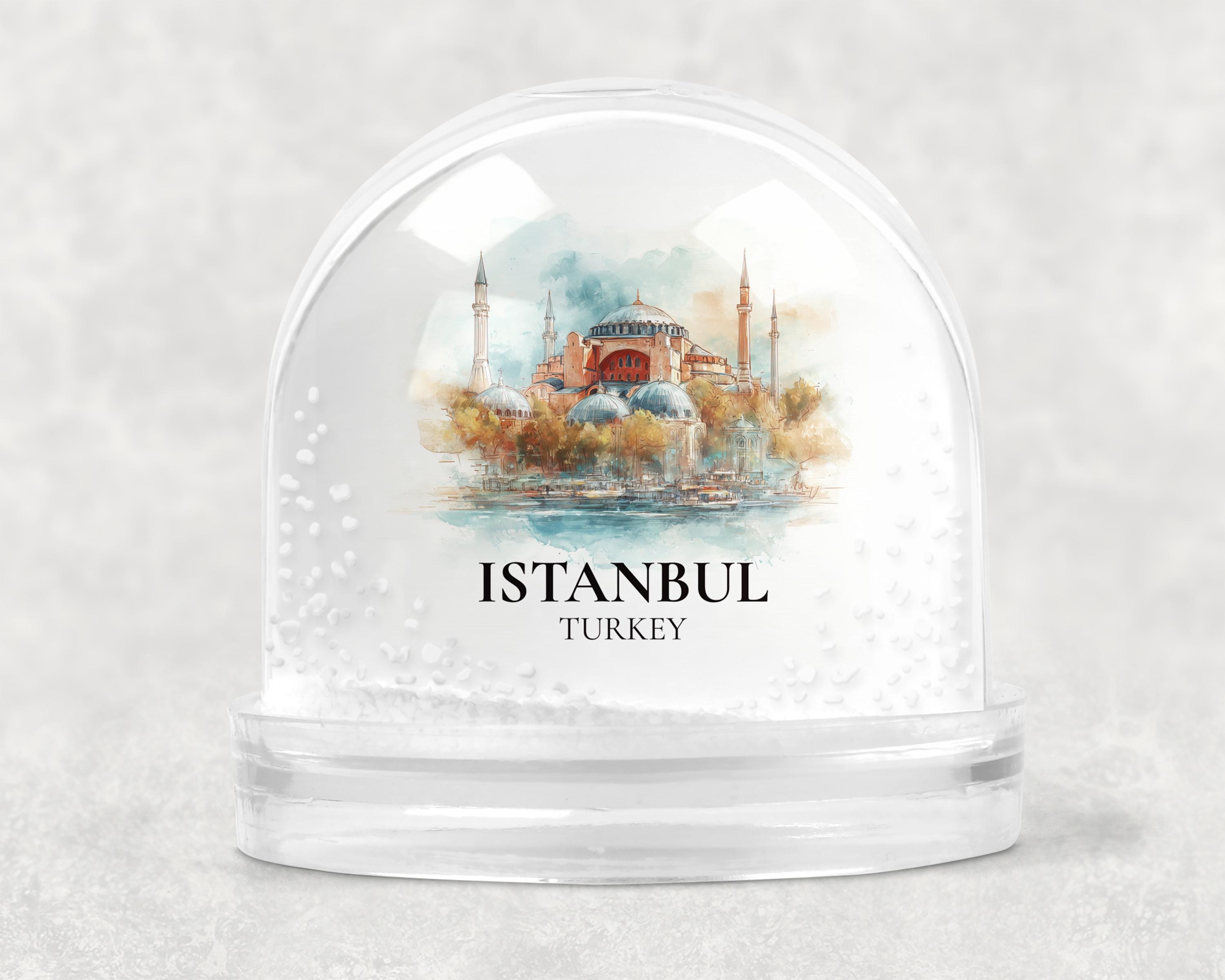 Istanbul Snow Globe Turkey Decor, Personalized Watercolor, Custom Travel Souvenir Keepsake City Dome