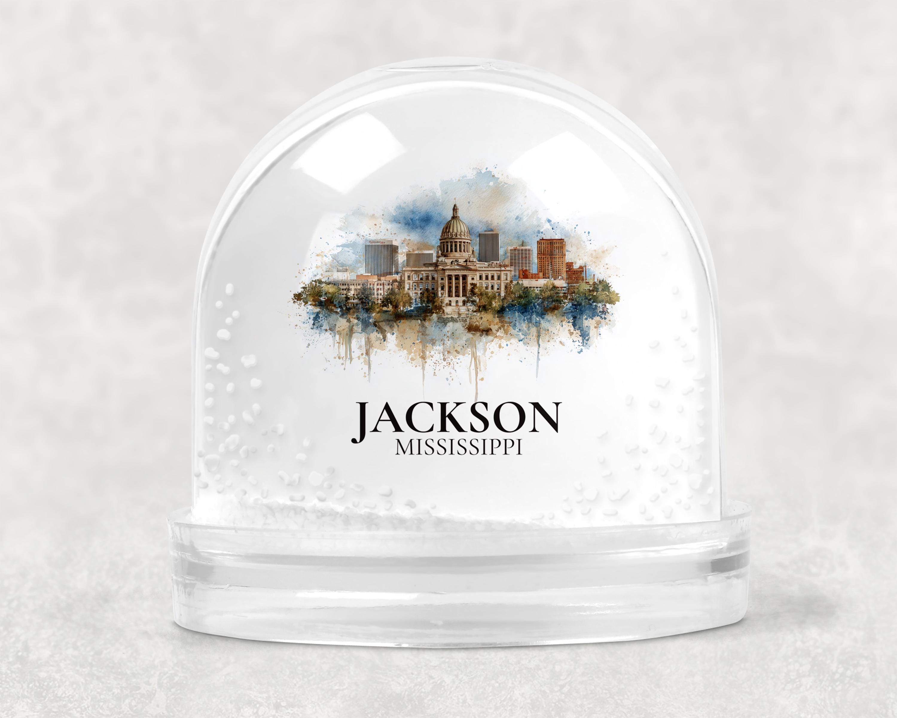 Jackson Mississippi Snow Globe, Personalized Watercolor, Custom Travel Souvenir Keepsake City Dome