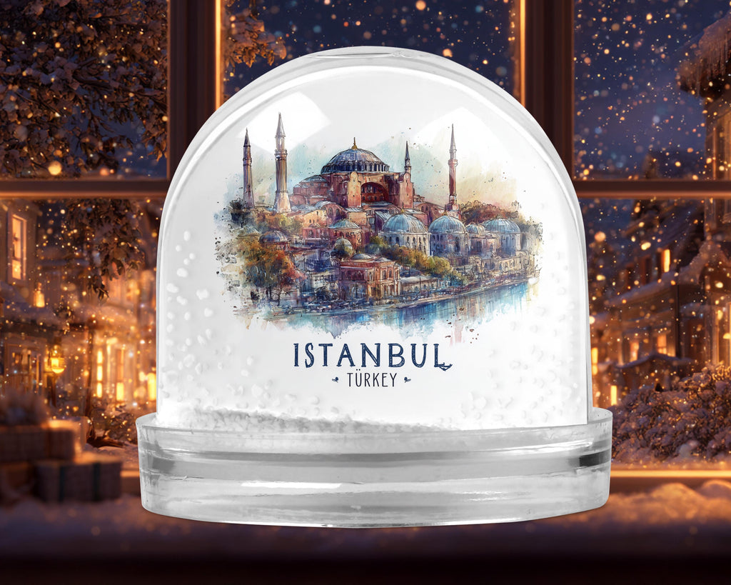 Istanbul Turkey Snow Globe, Personalized Watercolor, Custom Travel Souvenir Keepsake City Dome