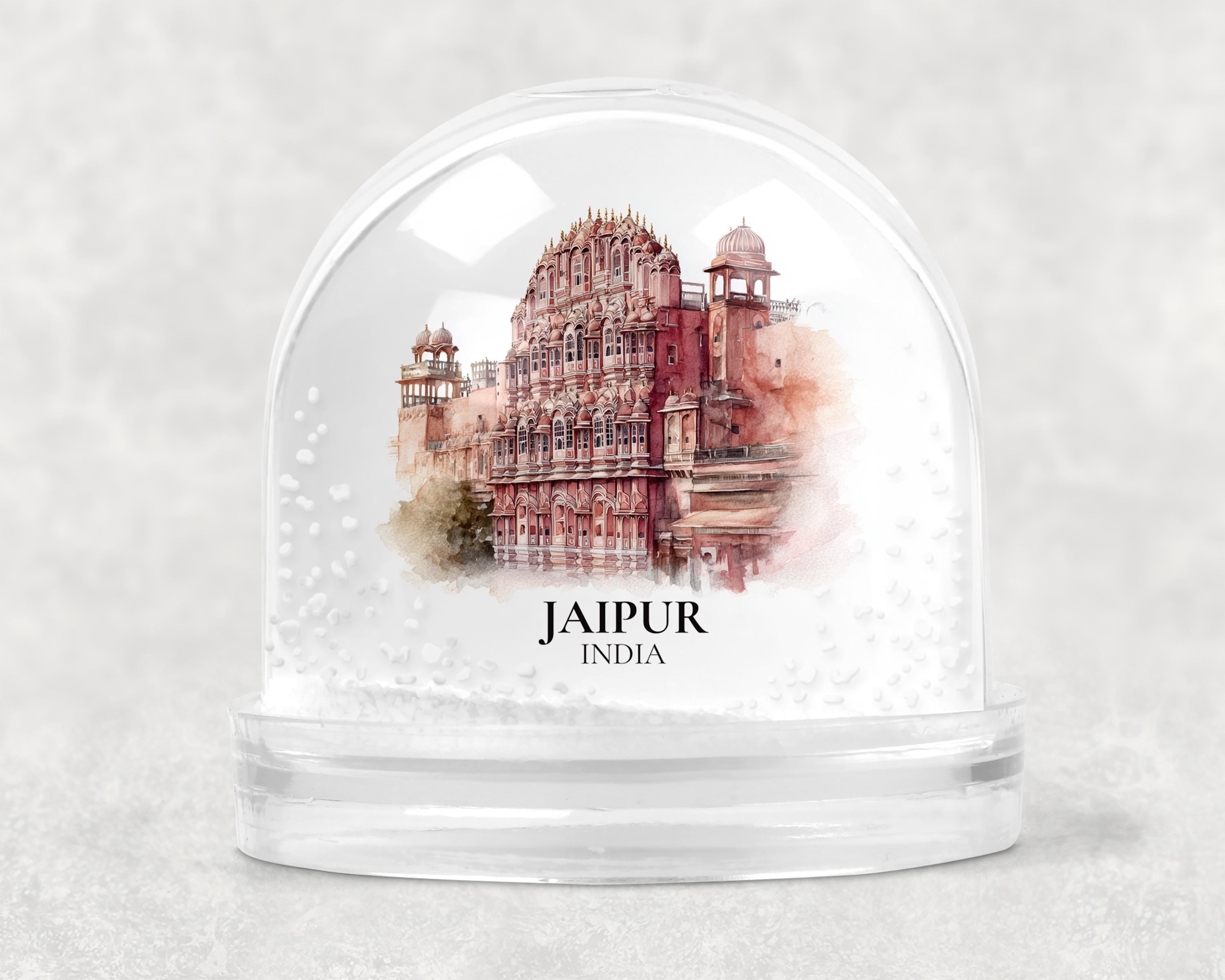 Jaipur India Snow Globe, Personalized Watercolor, Custom Travel Souvenir Keepsake City Dome
