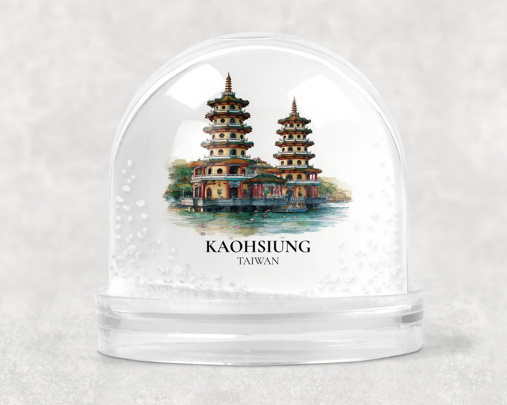 Kaohsiung Taiwan Snow Globe, Personalized Watercolor, Custom Travel Souvenir Keepsake City Dome