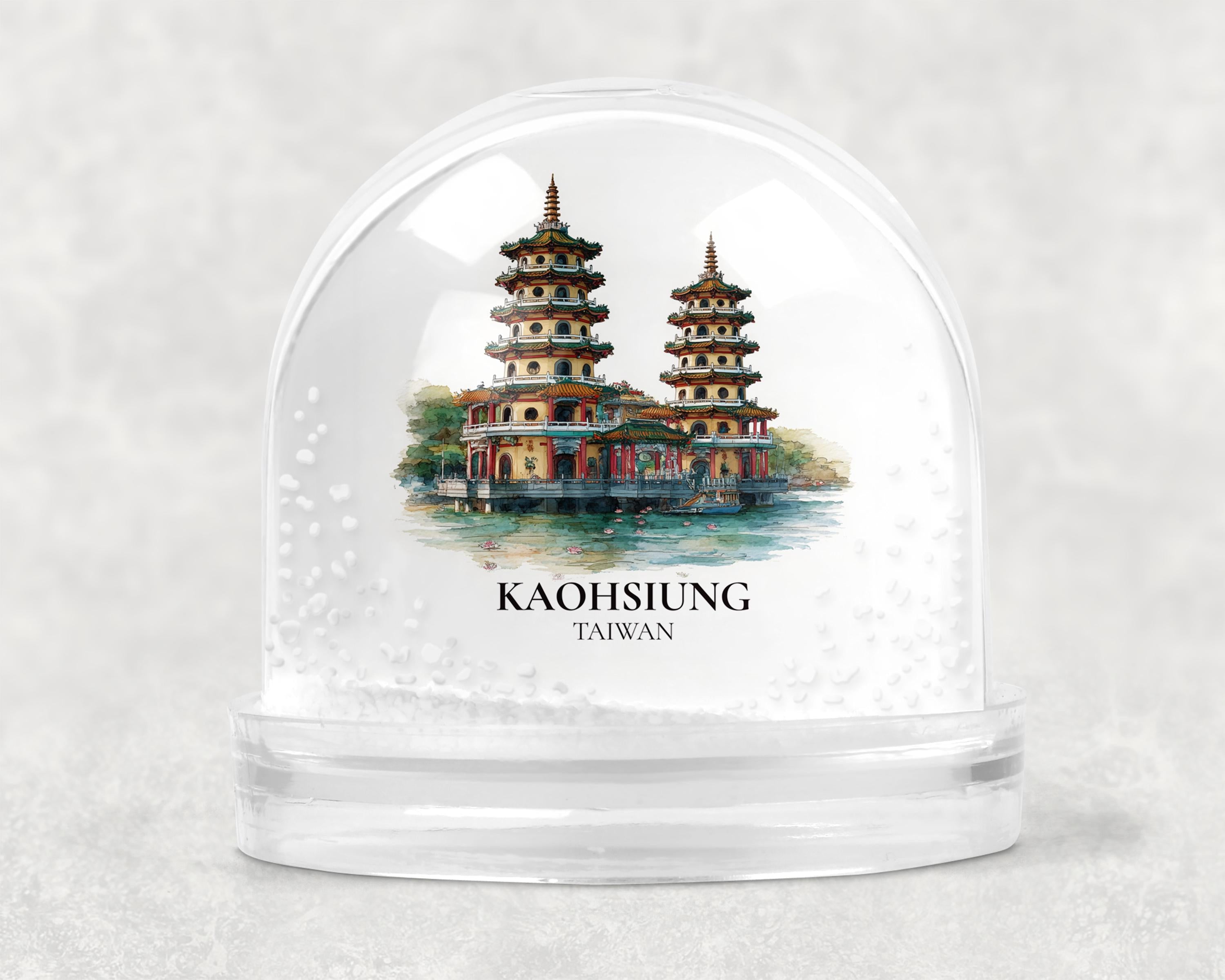Kaohsiung Taiwan Snow Globe, Personalized Watercolor, Custom Travel Souvenir Keepsake City Dome