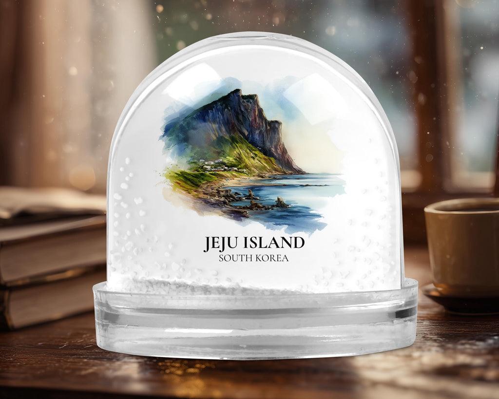 Jeju Island South Korea Snow Globe, Personalized Watercolor, Custom Travel Souvenir Keepsake City Dome