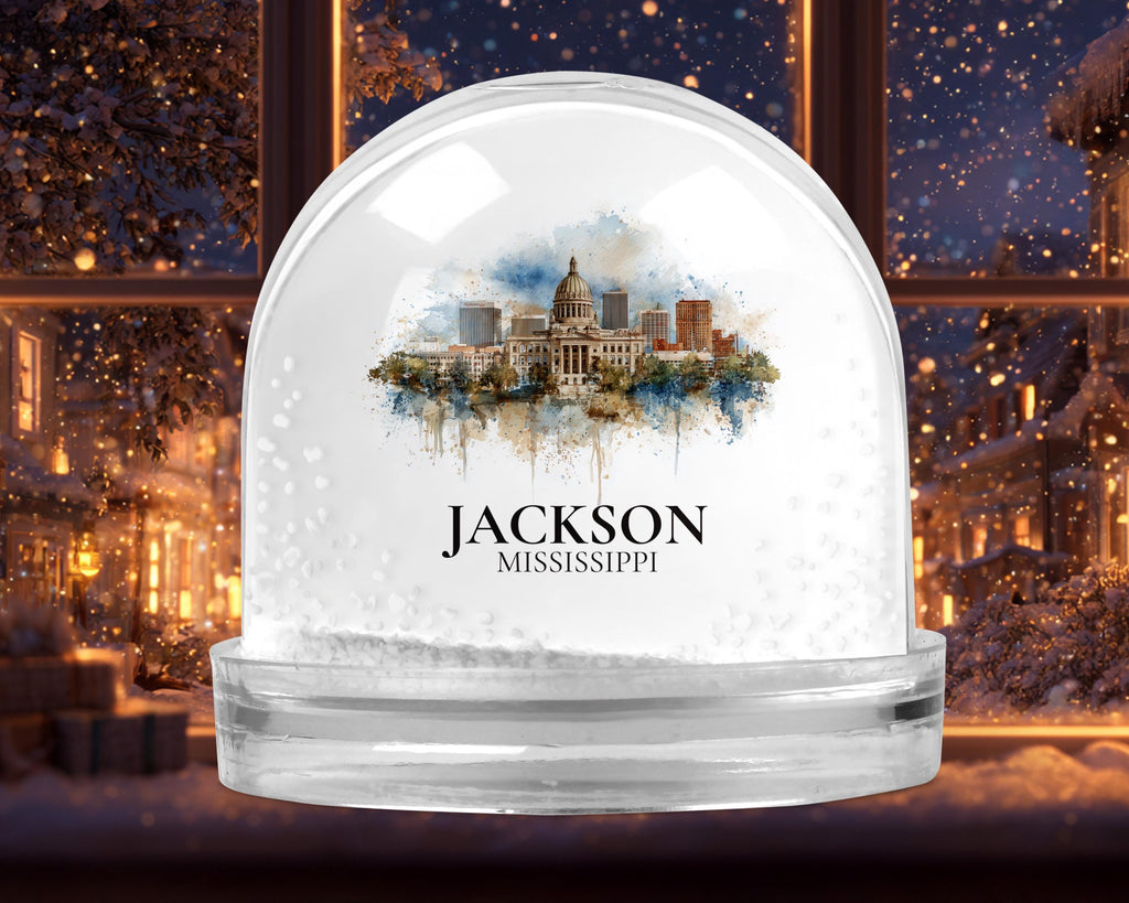 Jackson Mississippi Snow Globe, Personalized Watercolor, Custom Travel Souvenir Keepsake City Dome