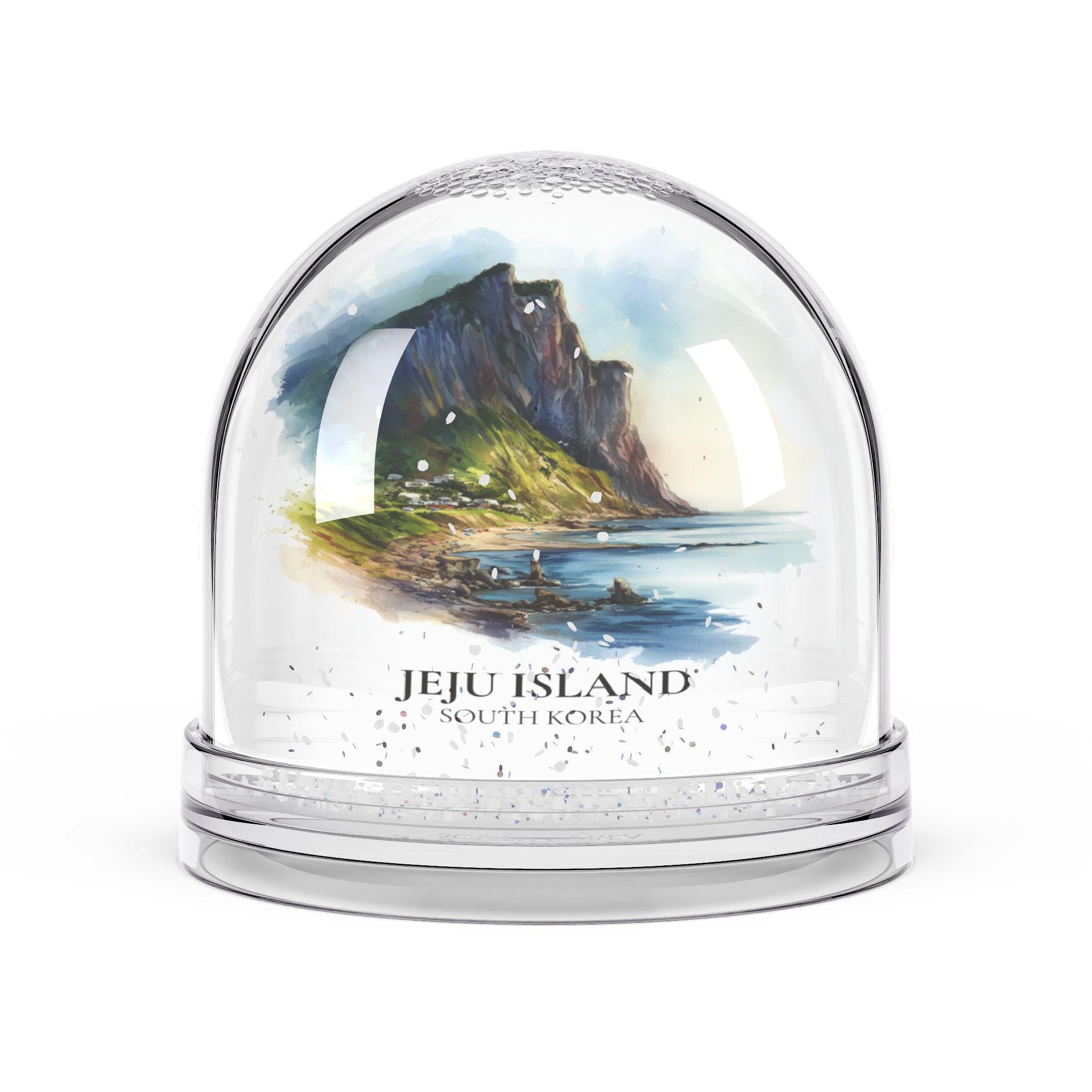 Jeju Island South Korea Snow Globe, Personalized Watercolor, Custom Travel Souvenir Keepsake City Dome