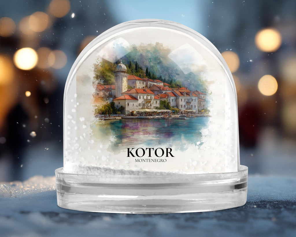 Kotor Montenegro Snow Globe, Personalized Watercolor, Custom Travel Souvenir Keepsake City Dome