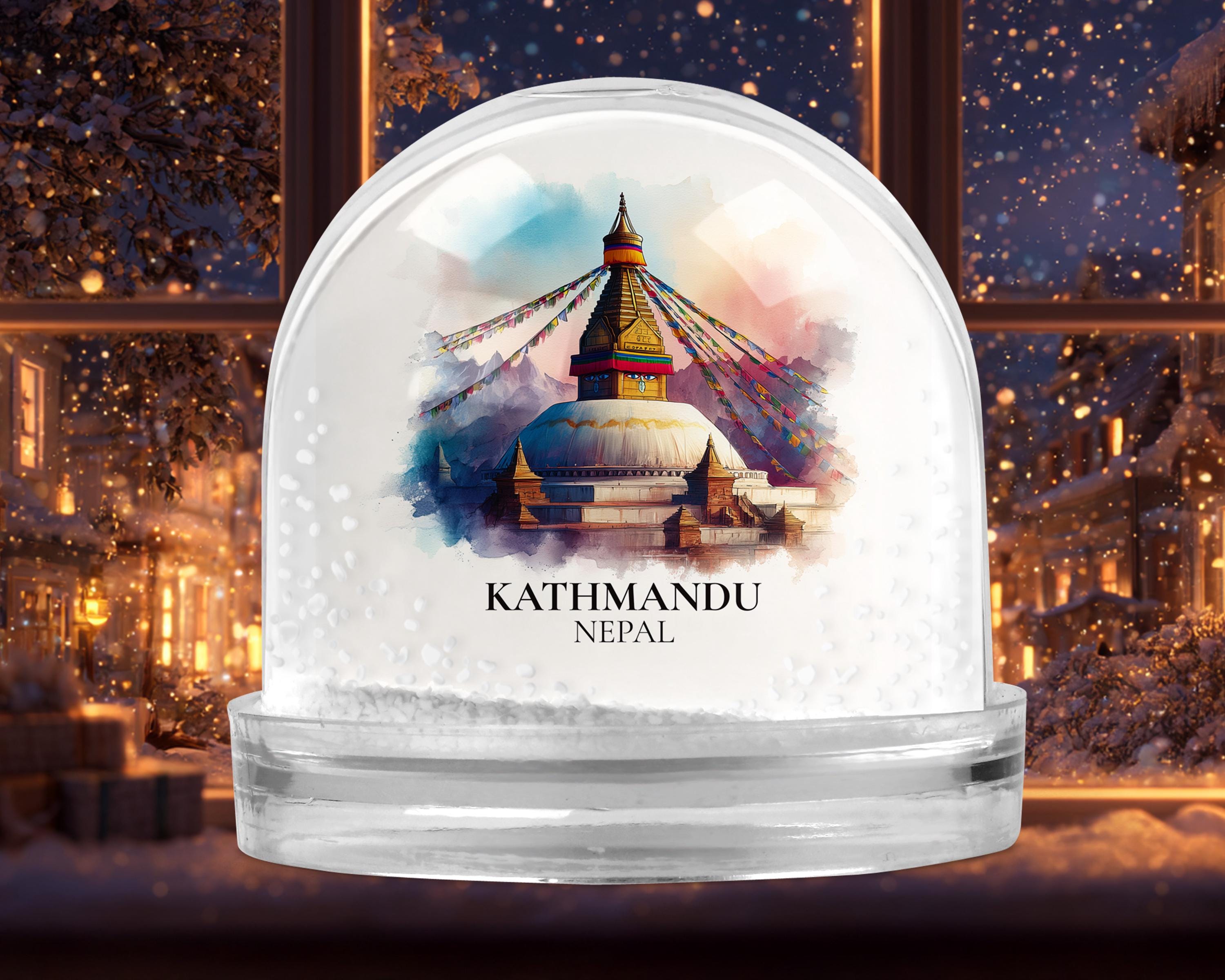 Kathmandu Nepal Snow Globe, Personalized Watercolor, Custom Travel Souvenir Keepsake City Dome
